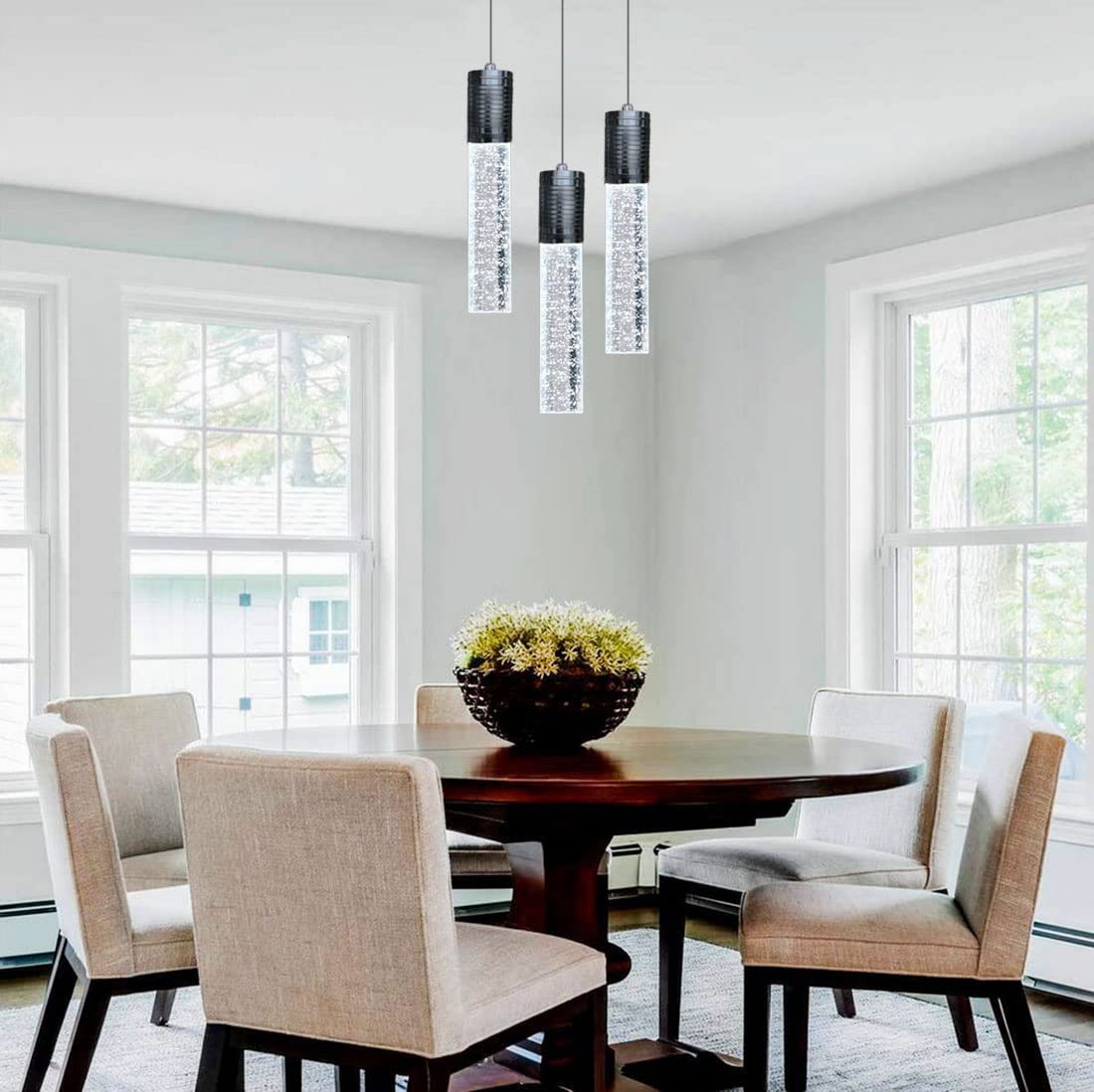 3 Lights Independent Kitchen Island Dining Room Lights Black Pendant Light Fixtures Linear Chandeliers 3 Pendant Lights For Kitchen Island Modern Pendant Light Fixtures, Day Light Bulbs Included