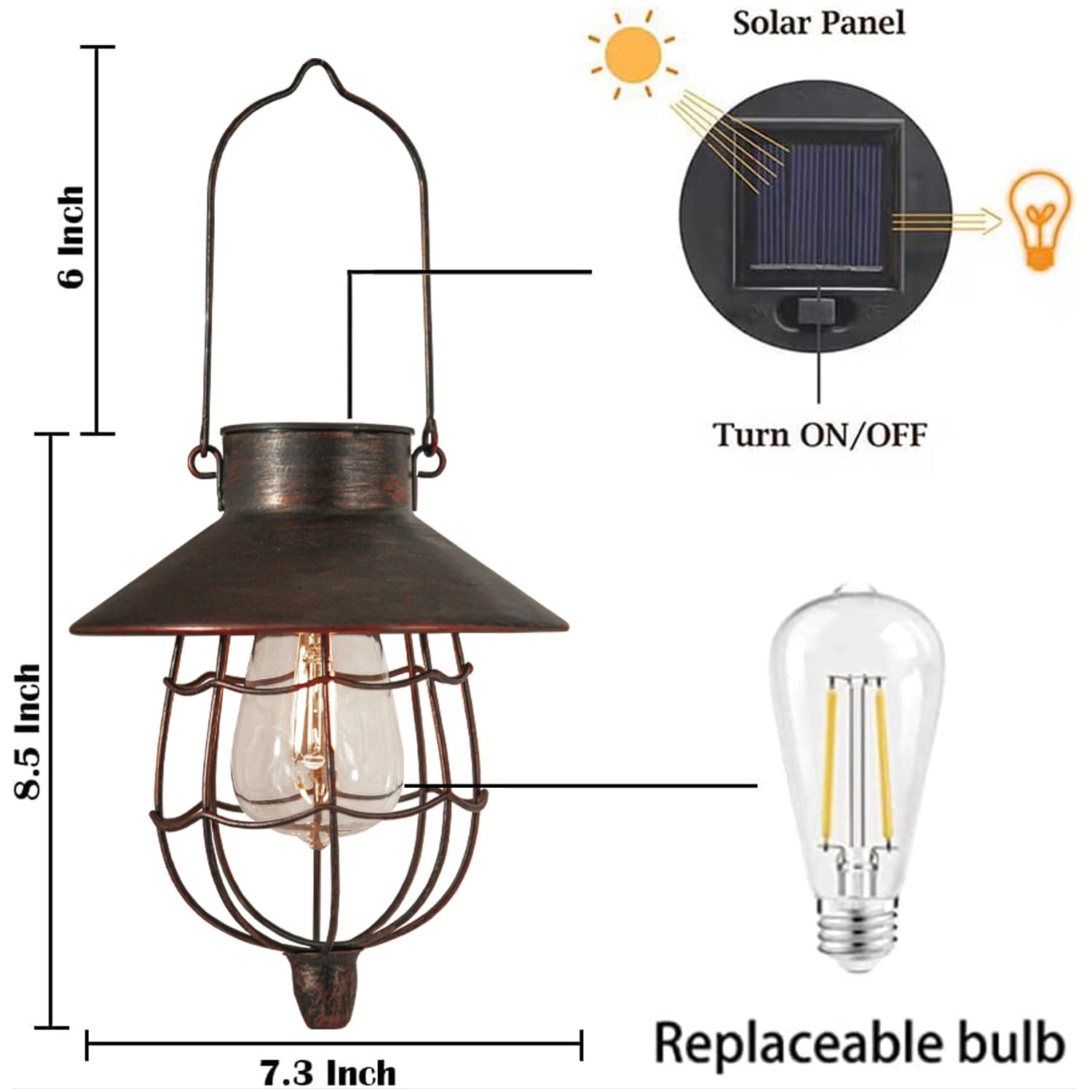 YAKii Solar Lantern 2 Pack Waterproof Metal Lamp Warm White Light Antique Copper 221835 for Yard Garden Patio Decor