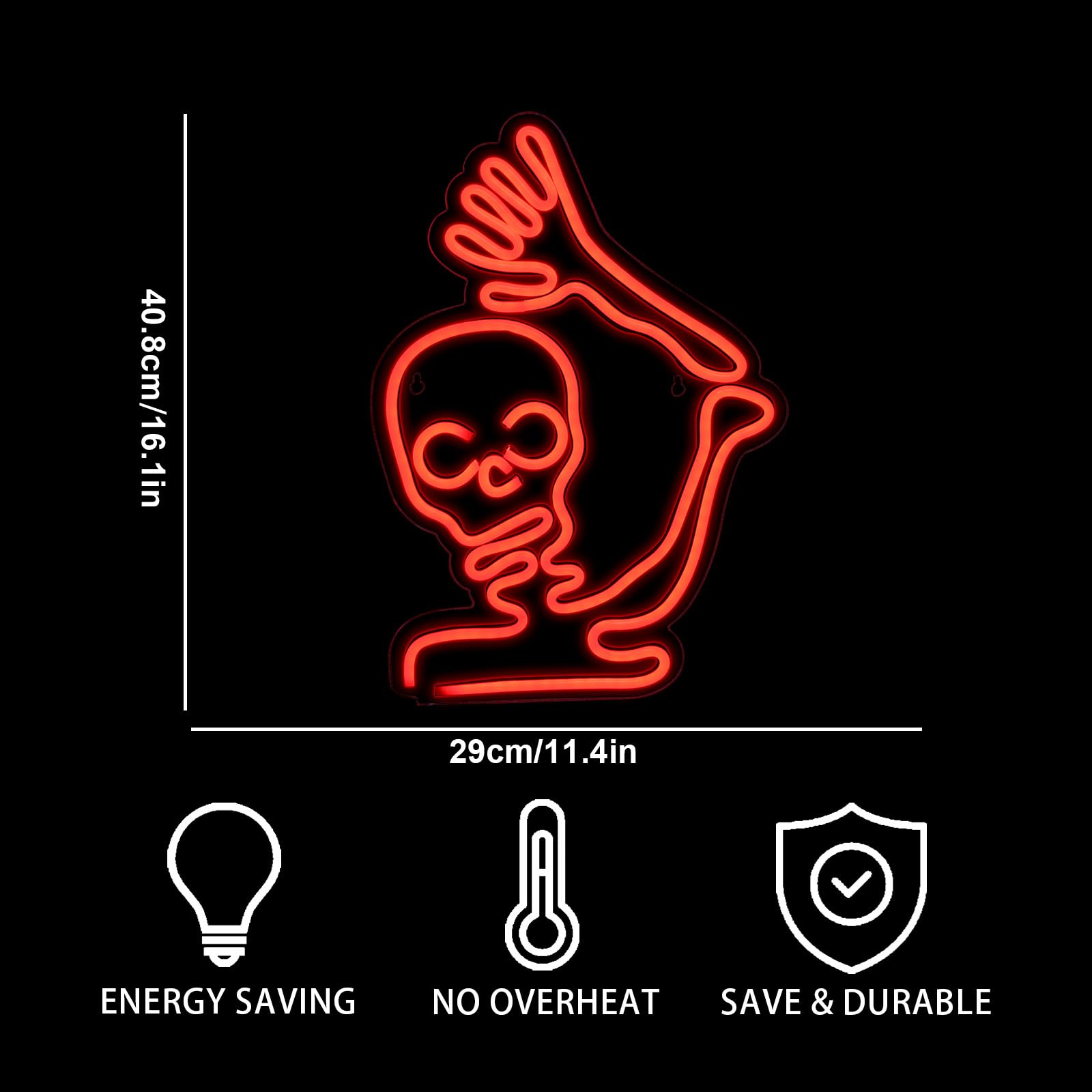 Faxfsign Skeleton Skull Neon Sign Red Halloween Waving Ghost Led Light Up Signs For Wall Window Decor Usb Fun Lamp Neon Light Signs For Bedroom malt-inspired Bar Man Cave Birthday Halloween Party Gifts