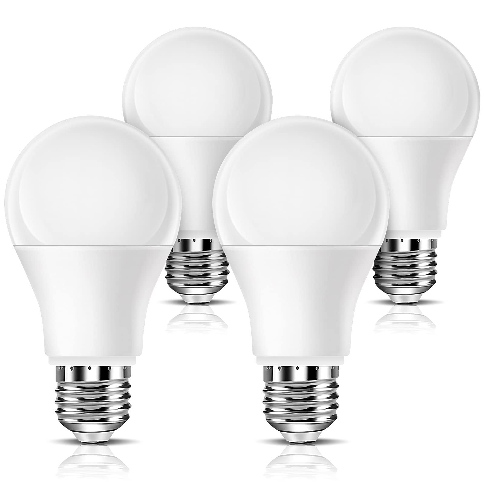 Borccdit Full Spectrum 6000K Natural Sunlight Bulbs, 9W Equivalent To 60W, Cool White Light, A19, E26/E27 Base (Pack Of 4)