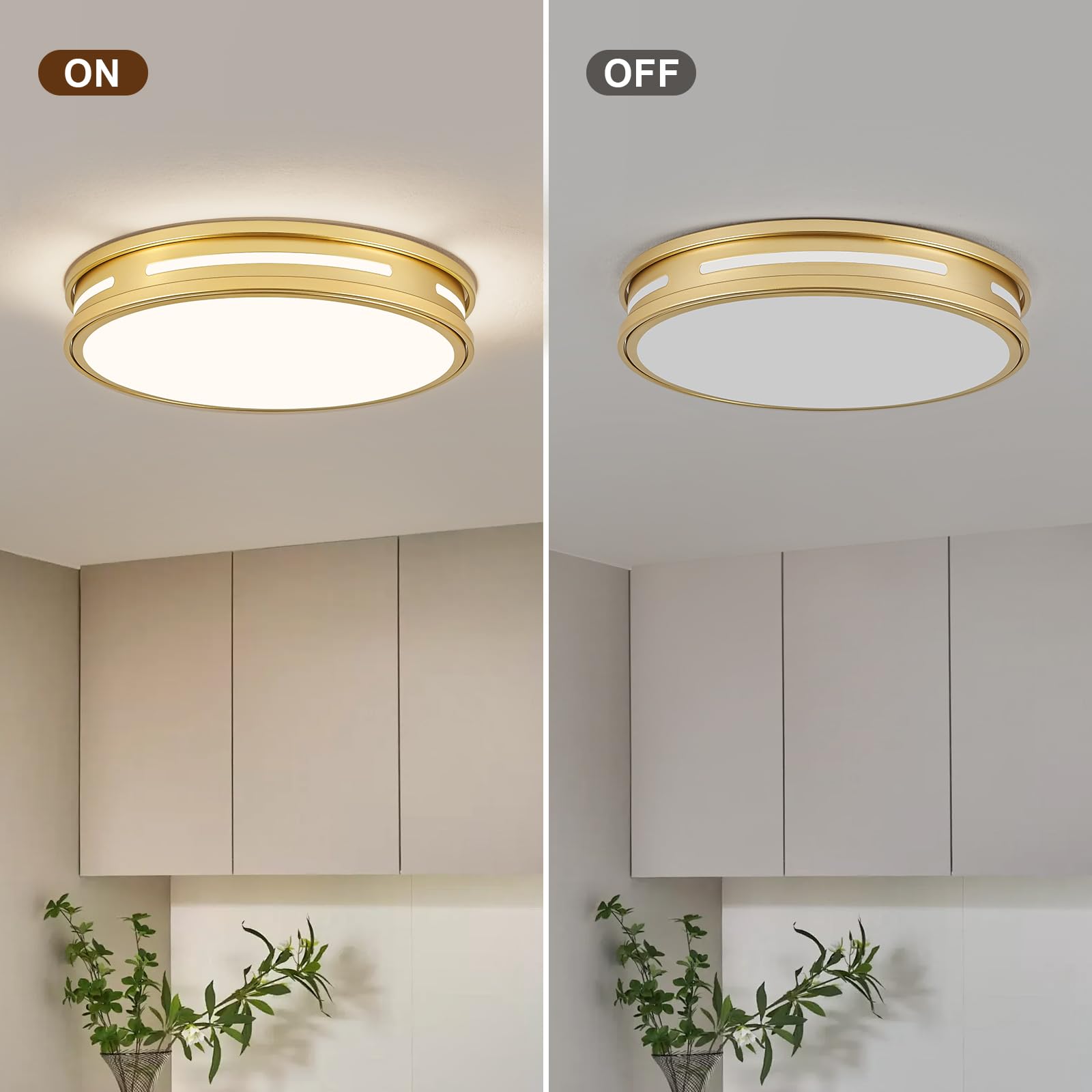 Peblto Dimmable Gold Flush Mount Ceiling Lights, Modern 5CCT 2700K~6000K LED Hallway Light Fixtures, Low Profile Round Minimalis