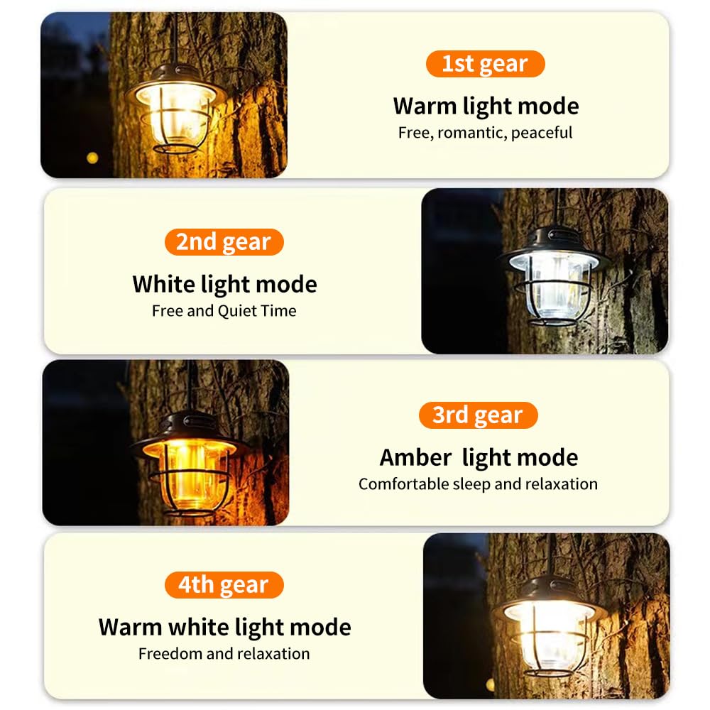 LED Rechargeable Outdoor Camping Light, Mini Portable Tent Emergency Light, New Horse Lamp 4-Speed Mode White and Warm Light, Am
