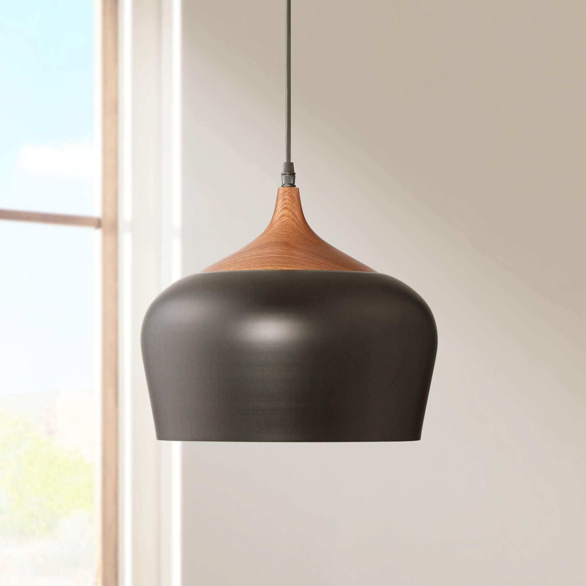Possini Euro Design Felton Mini Pendant Light 12in Wide Black Wood Detail Model 9040/L BLACK
