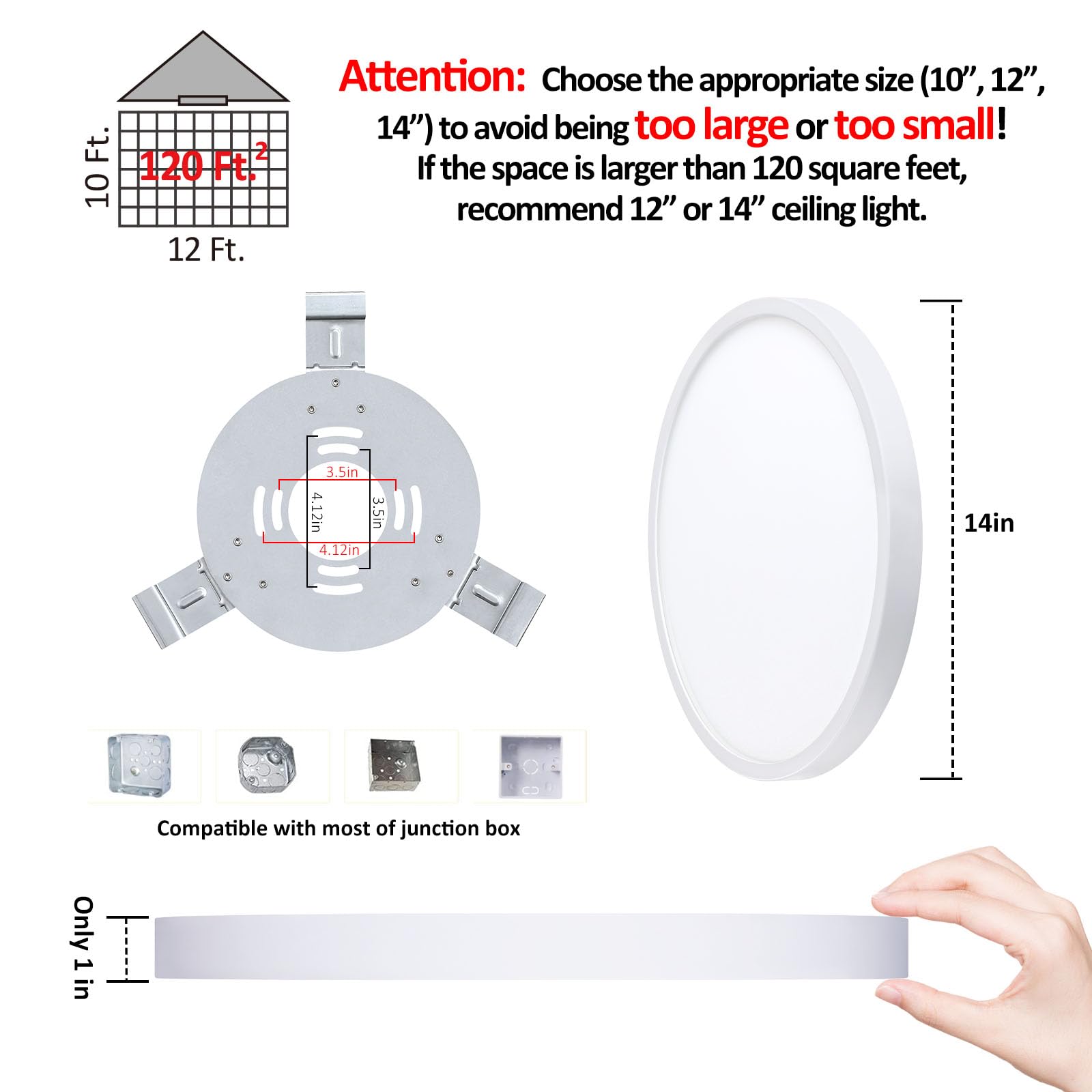 14 Inch Led Flush Mount Ceiling Light, Slim Dimmable Ceiling Light For Kitchen, Bedroom, Metal And Glass Flush Ceiling Light Fix