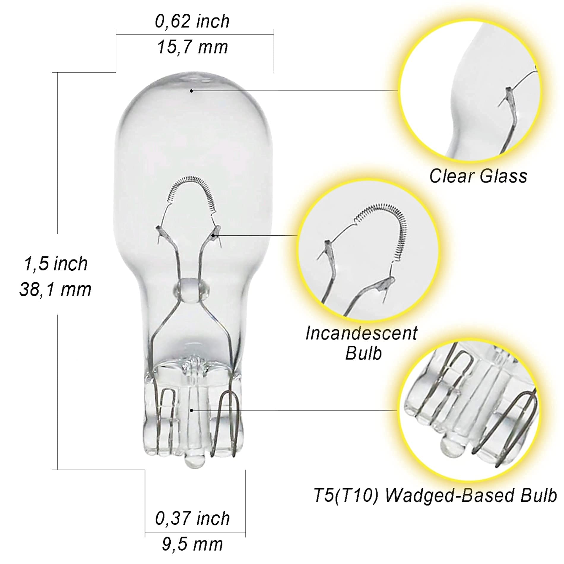 Diximus - Landscape Light Bulbs,Low Voltage Light Bulbs, T5 Malibu Bulbs 4W, Garden Light Bulbs 12V, Wedge Base, Landscape Bulbs 10 Pack