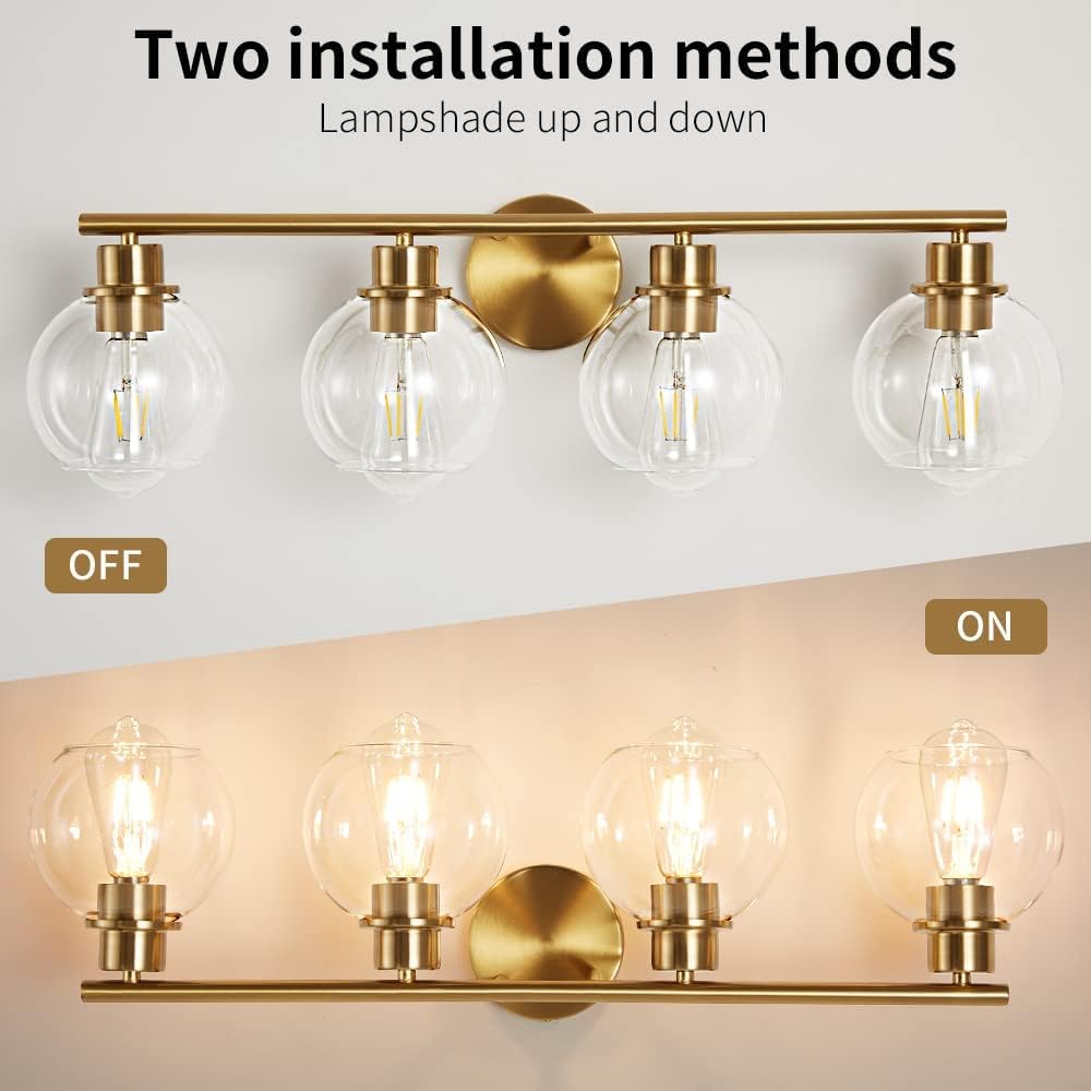 Lanmate Bathroom Light Fixtures Over Mirror 4-Lights Bathroom Vanity Light With Clear Glass Shade 29.5 Inch Modern Wall Sconce G