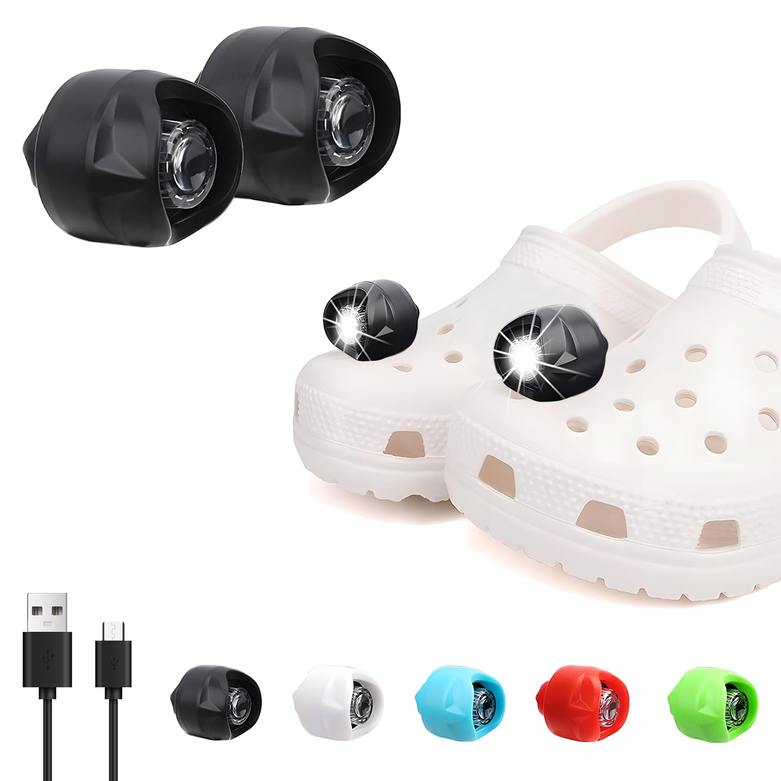 Vergissm Rechargeable LED Headlights for Croc, 2 PCs, Waterproof, Hands-Free Flashlights, Black, Model KYX-002