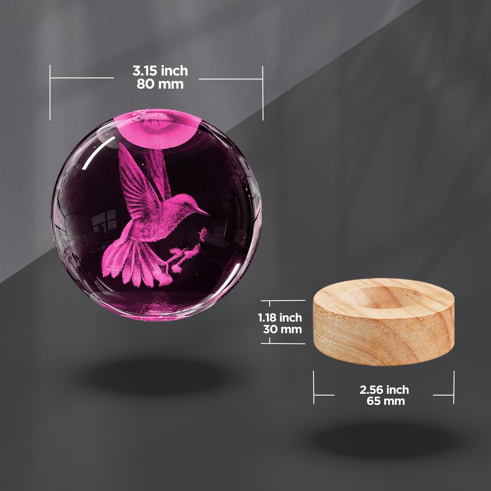 3D Hummingbird Crystal Ball Night Light 3.15 Inch Hummingbird Figurines Glass Ball Lamp With 16 Color Changing And Remote Hummin