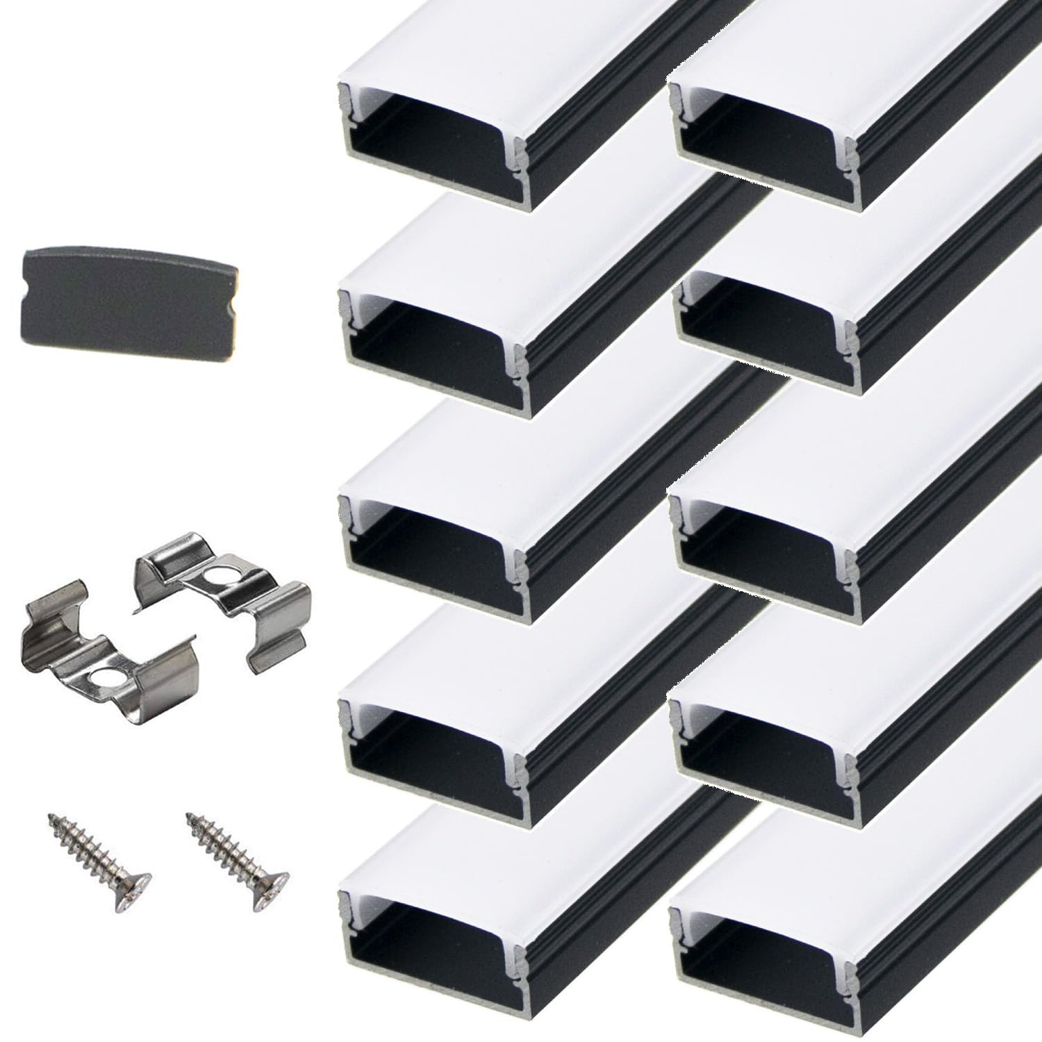 StarlandLed Aluminum Channel 10-Pack for 16mm LED Strip Light, 6.6Ft/2M, Black, Model 05P10-2MB