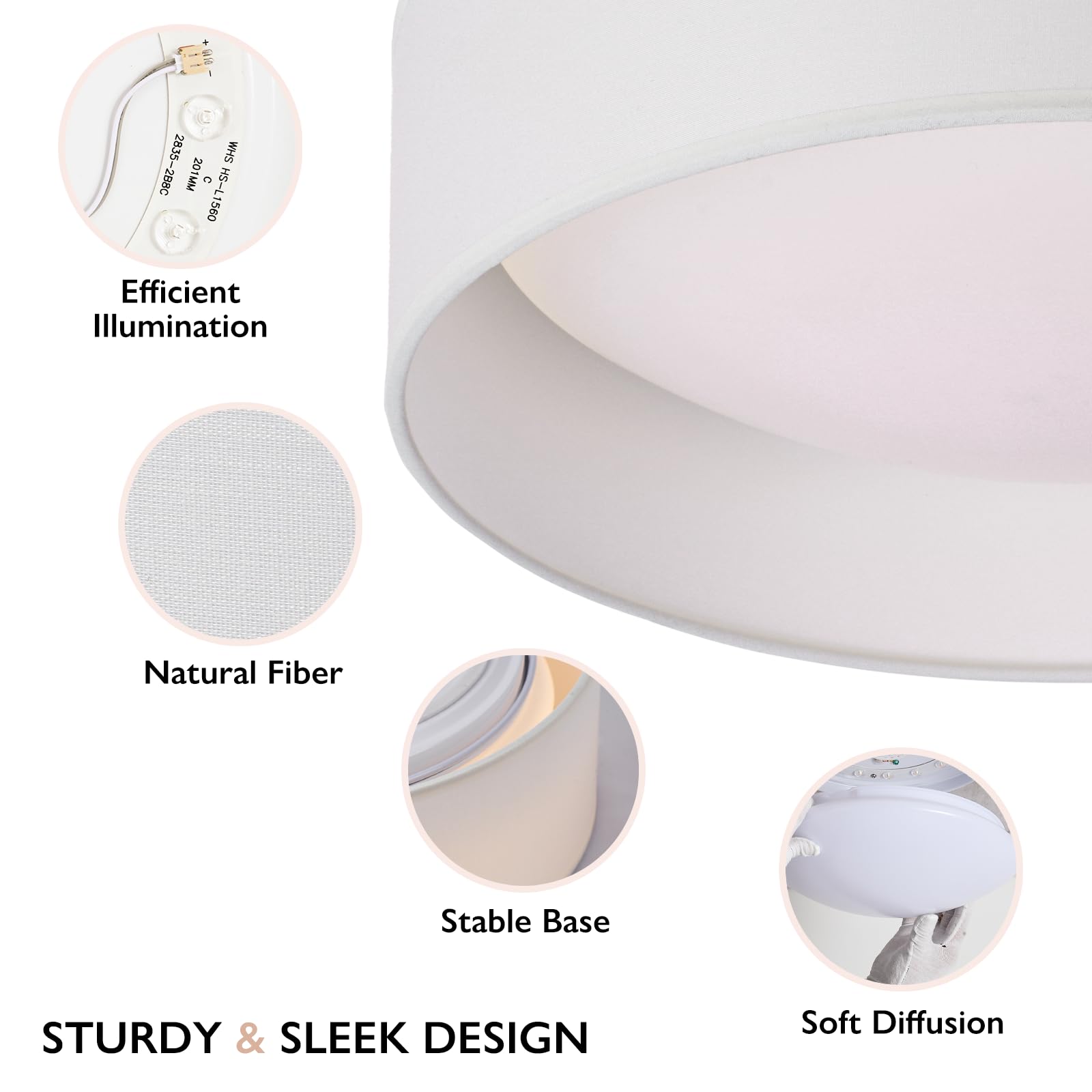 Calokes 13" White Fabric Flush Mount Ceiling Light, 24W 3000K Led Closed To Ceiling Light Fixture With Classic Linen Drum Design For Bedrooms, Kitchen, Dining Room, Hallway
