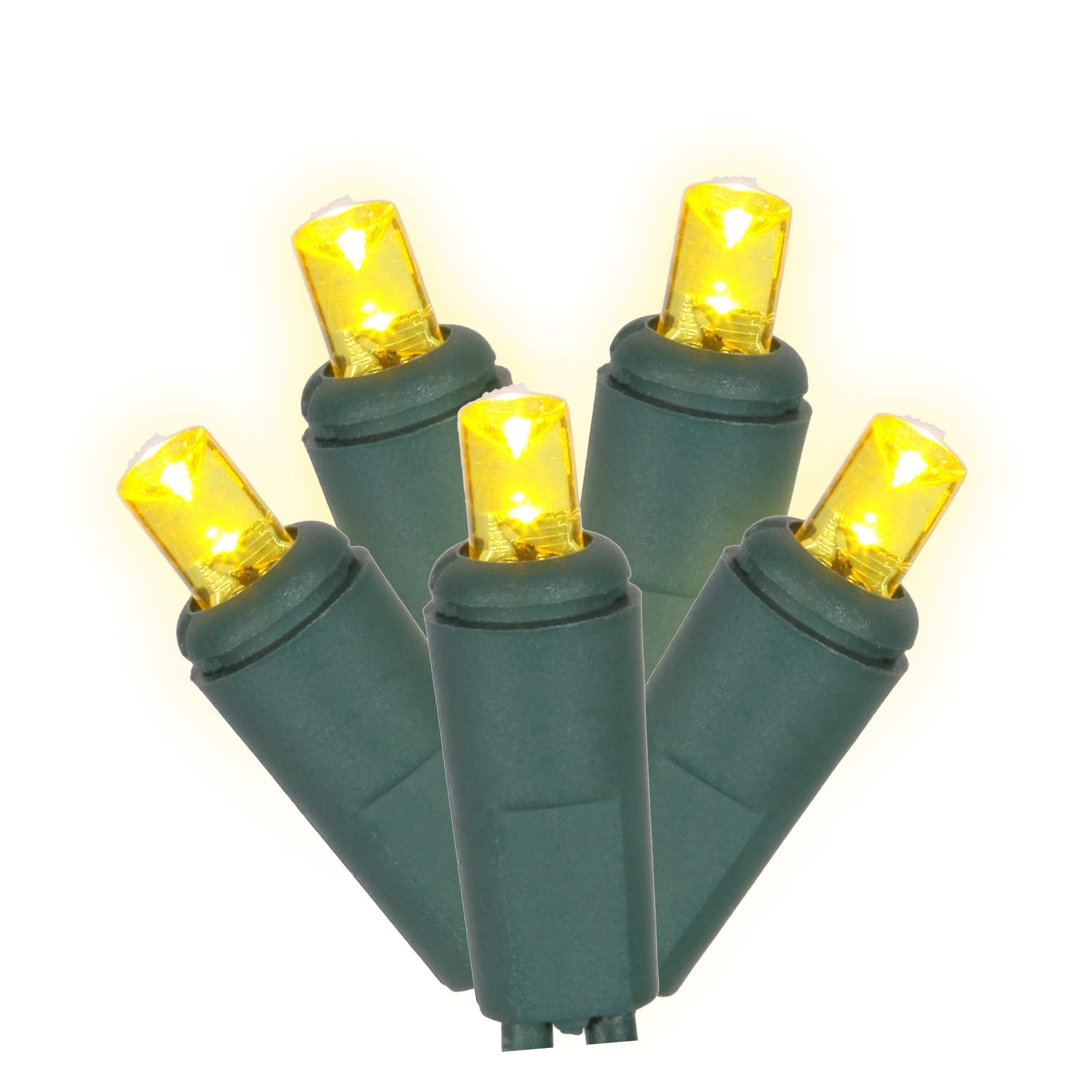 Vickerman 200 Yellow Wide Angle LED Light on Green Wire, 100' Christmas Single Mold Light Strand