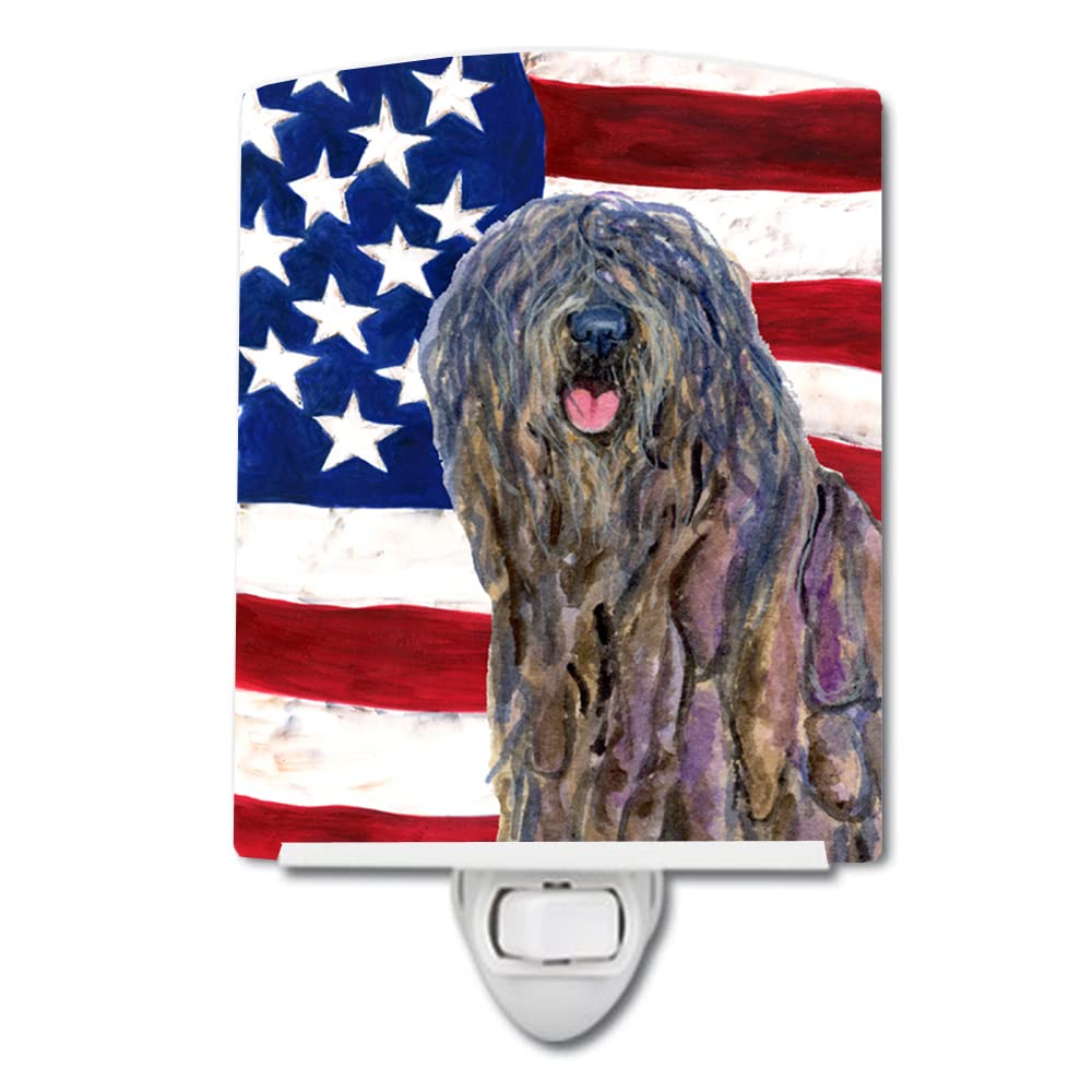 Carolines Treasures Ceramic Night Light, USA American Flag, Bergamasco Sheepdog, 6x4x3in, Multicolor, Model SS4008CNL