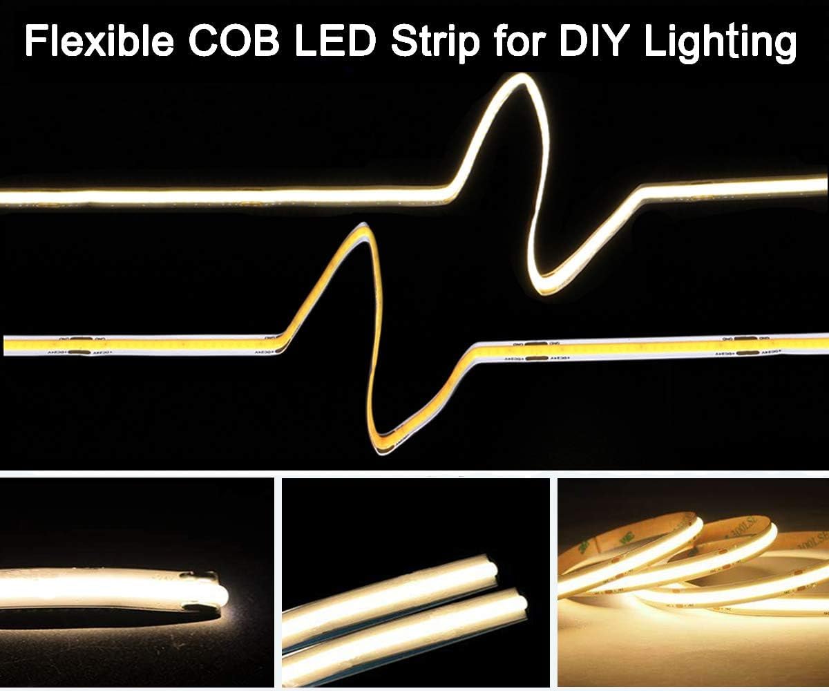 dephen COB LED Strip Lights 5m, 528 LEDs/m, Warm White, 3000K, Model DEP-SWW528F008W24-COB, No Adapter & Dimmer