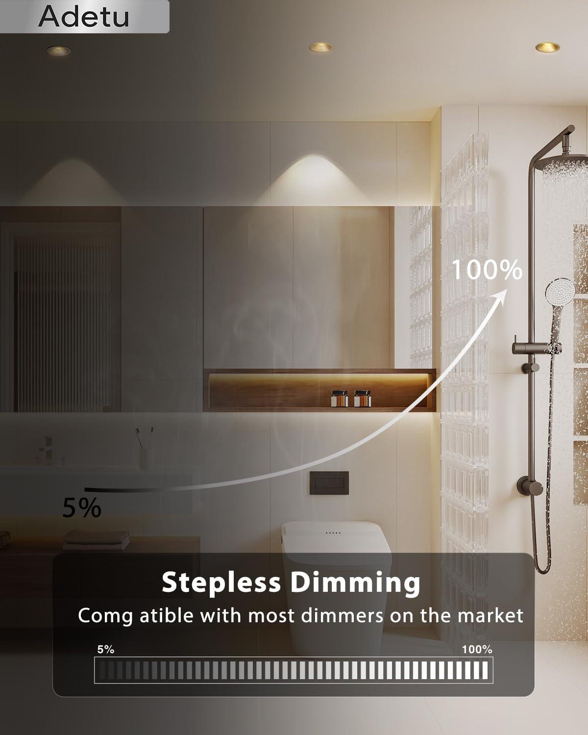 Adetu 2 Inch 5Cct Gold Led Recessed Ceiling Light With Junction Box, 2700K/3000K/4000K/50000K Selectable, Cri90, 8W Cob, 780Lm,