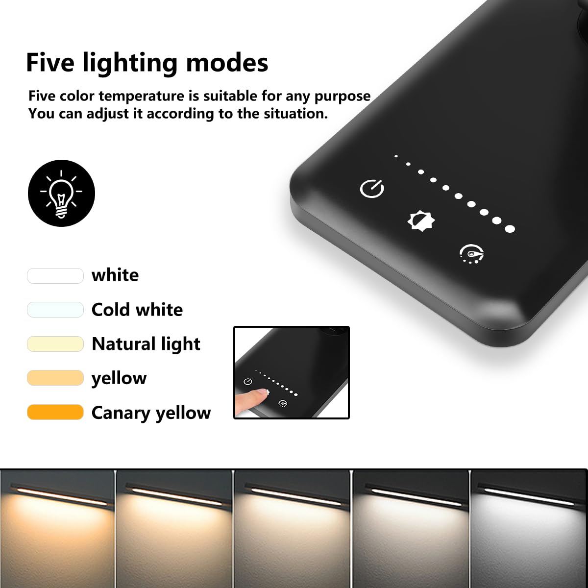 White Crown LED Desk Lamp, Dimmable, 5 Lighting Modes, USB Charging, First-Generation, Black, Model QM019