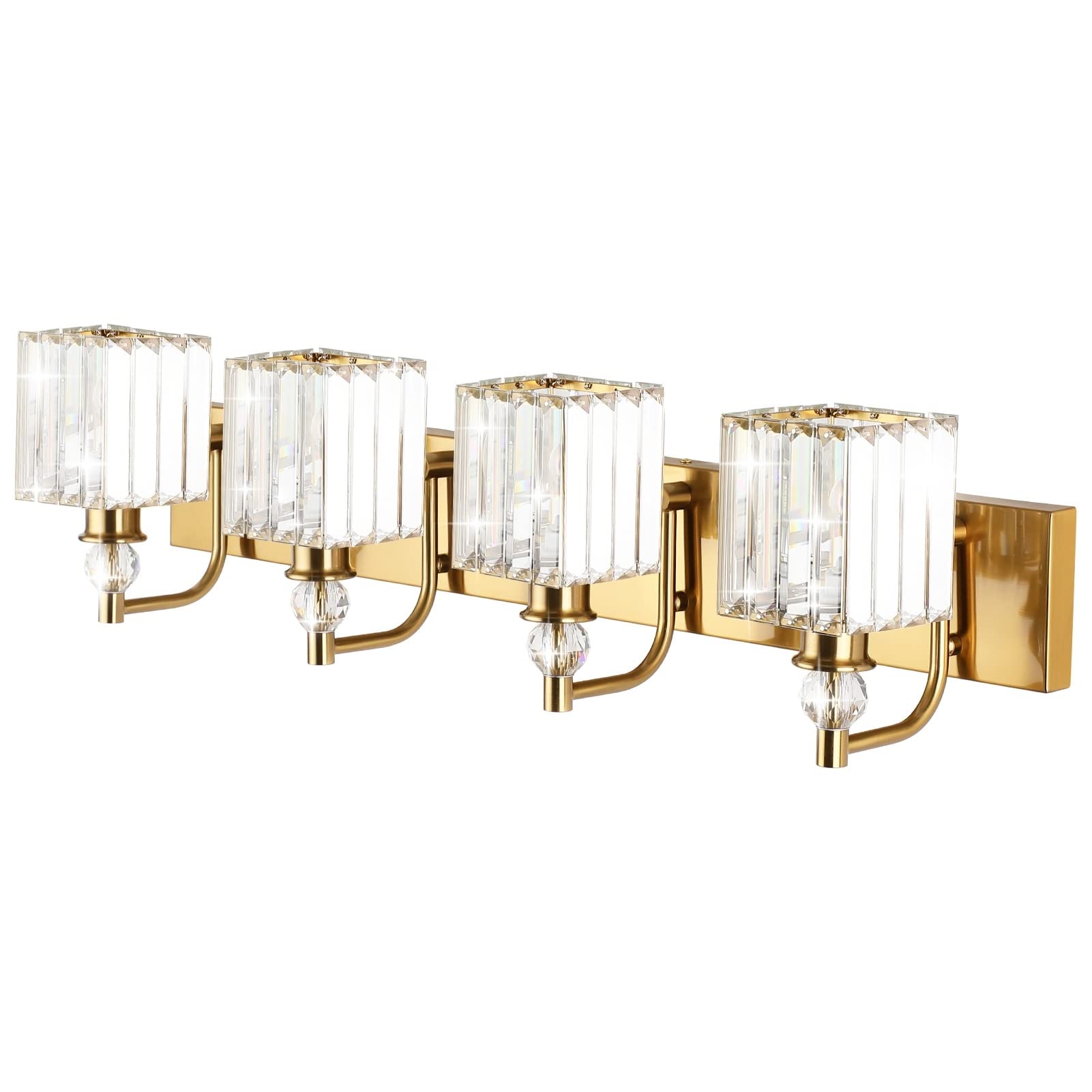 Ralbay Crystal Gold Vanity Lights 4-Lights Metal 31.5in  Square-Brass Model 8606