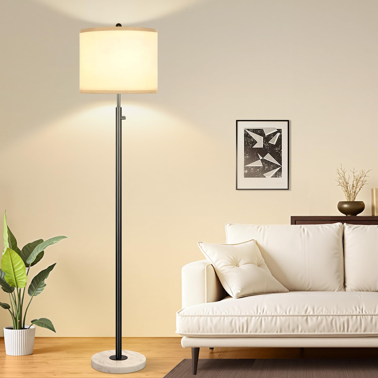 Nintiue Dimmable Floor Lamp For Living Room, 11W Led Bulb Included, Modern Standing Lamp With Marble Base, Tall Pole Light With 