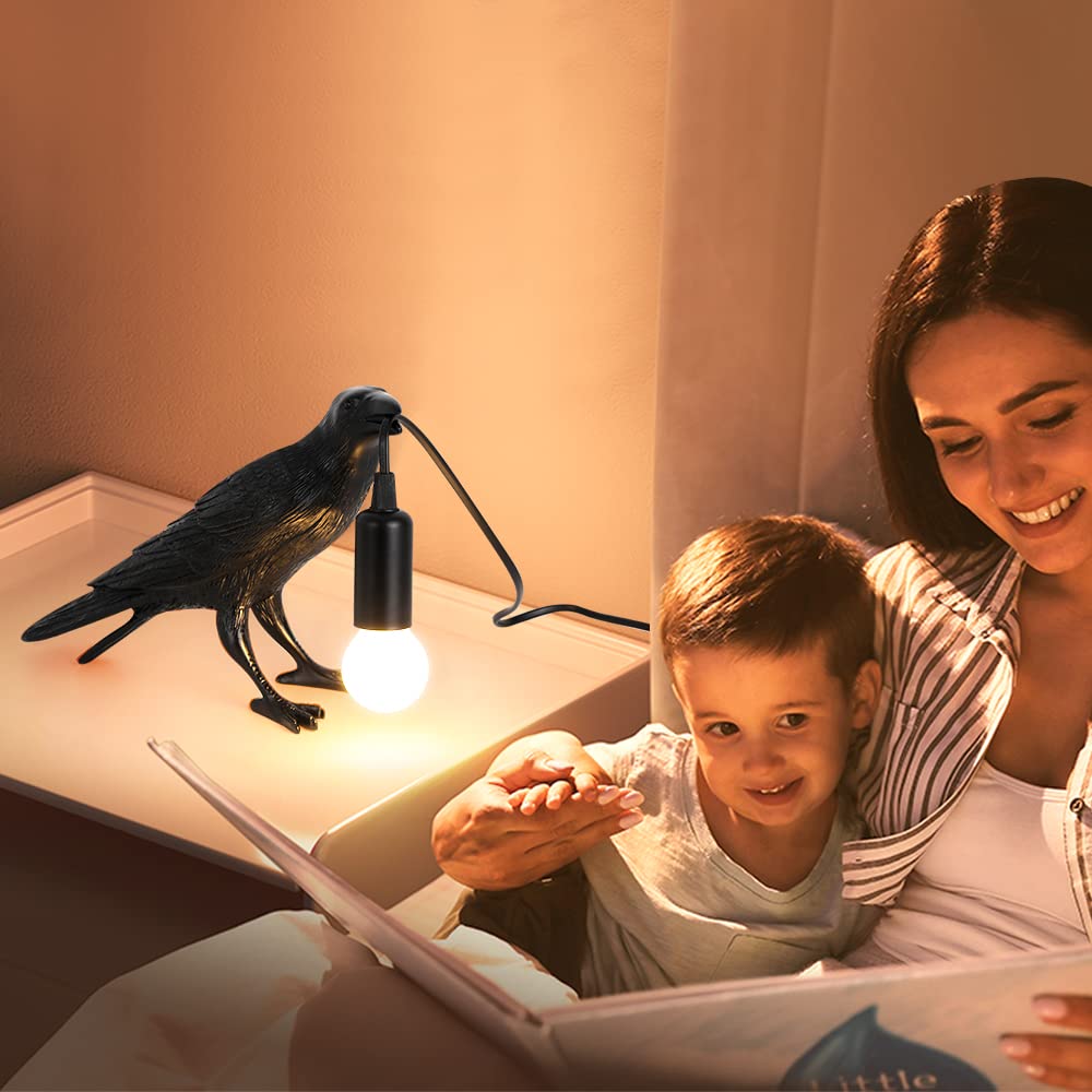 OVANUS Crow Lamp - Adjustable Brightness Raven Light Decor for Bedroom, Black, Model wuya002