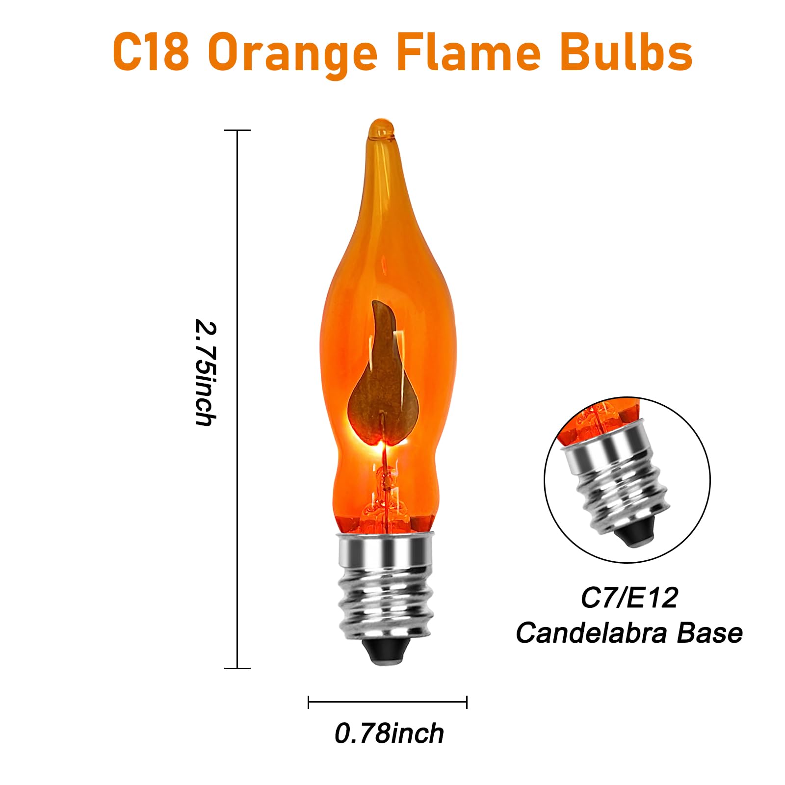 12 Pack Flicker Flame Light Bulbs, C18 Halloween Orange Flame Replacement Bulbs E12 Candelabra Base Light Bulbs For Electric Win