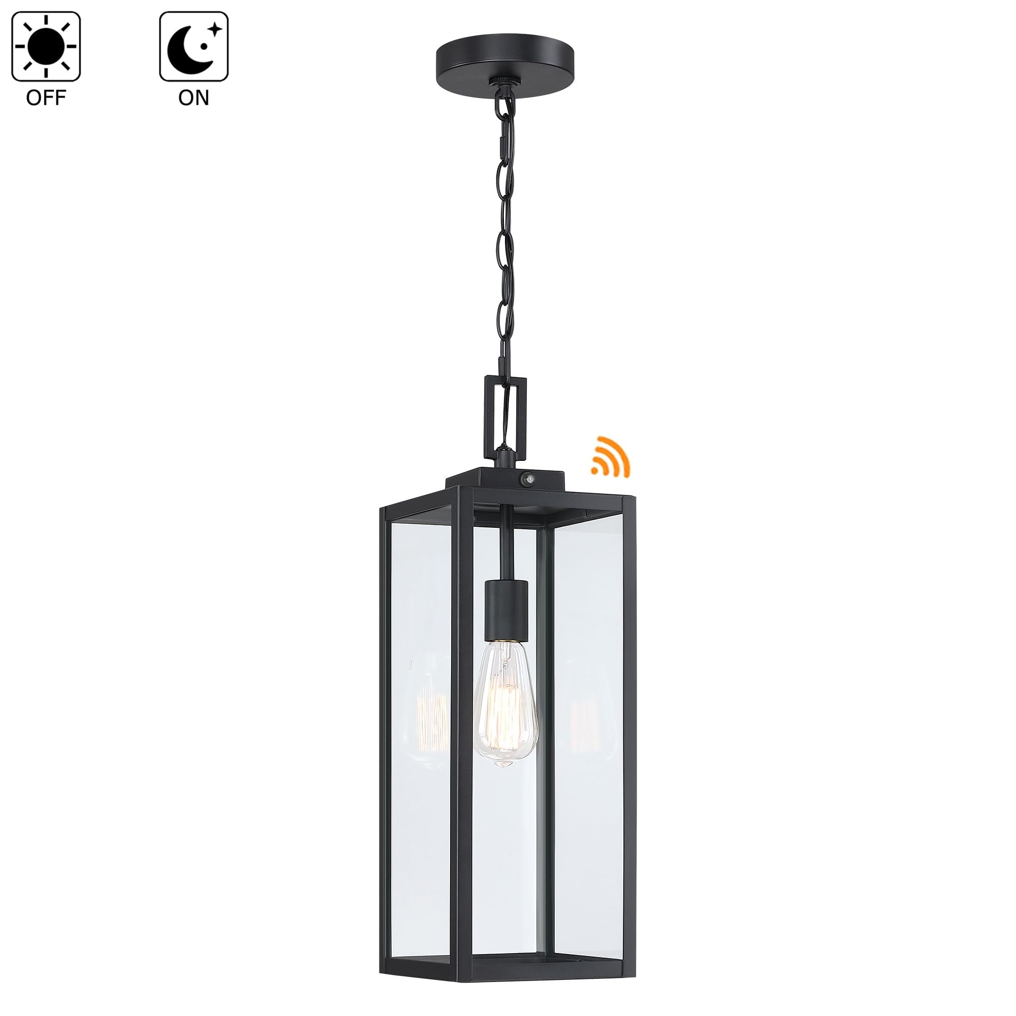 21.5 Inch Dusk To Dawn Outdoor Pendant Light For Porch,Large Size Ceiling Hanging Light With Sensor Exterior Pendant Lantern For
