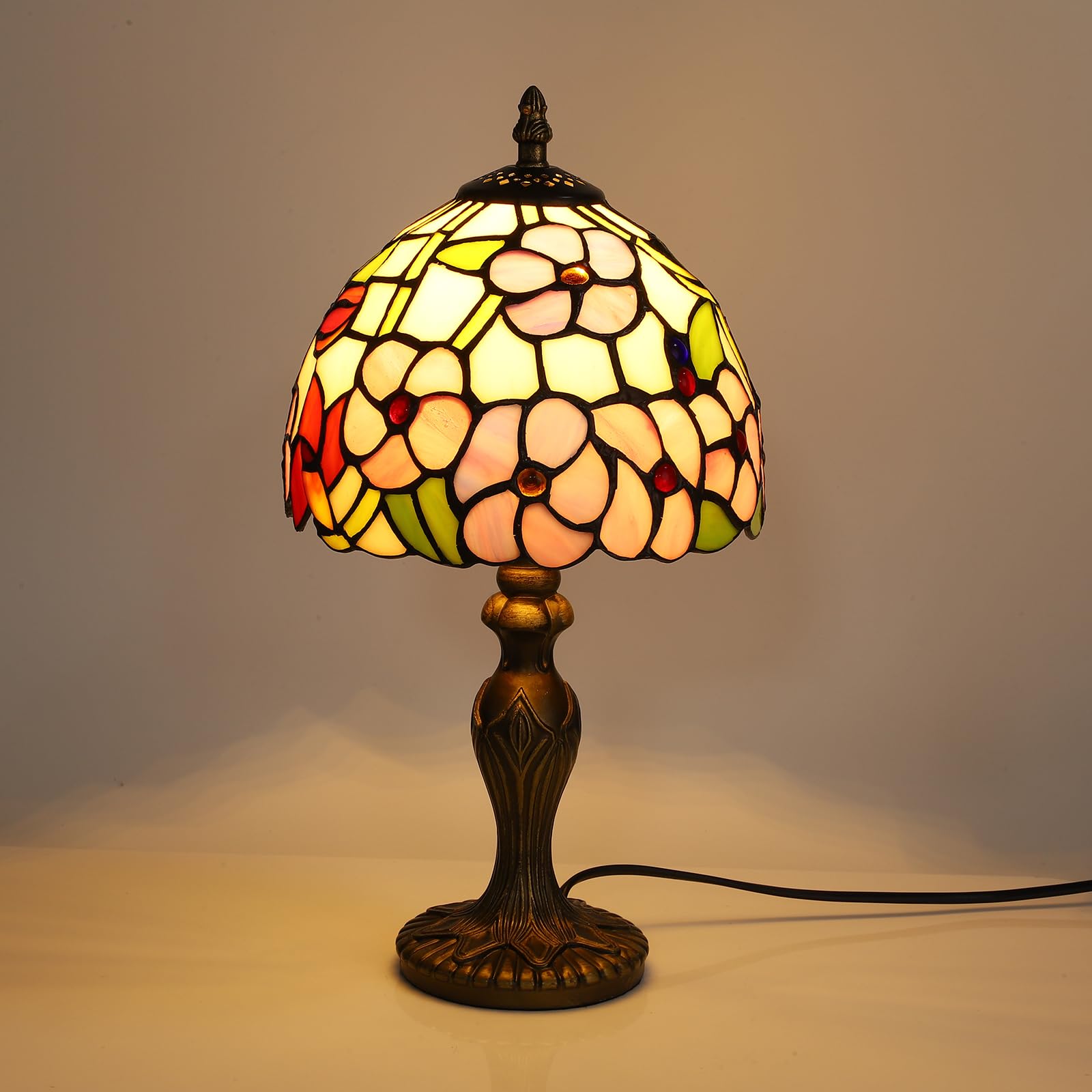Tiffany Small Table Lamp 3 Color Temperatures Plum Blossom Flower Stained Glass Table Lamps For Living Room Bedroom Bedside Nigh