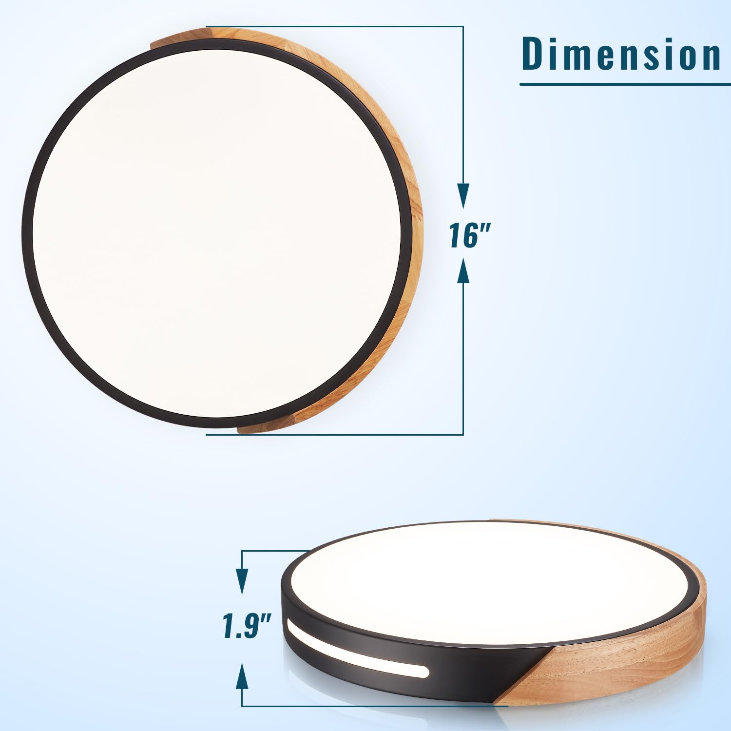 Wheatronic Wood Ceiling Light Flush Mount Led 36W, 16 Inch Flush Mount Black, Kitchen Light Fixtures Ceiling Mount, Dimmable Clo