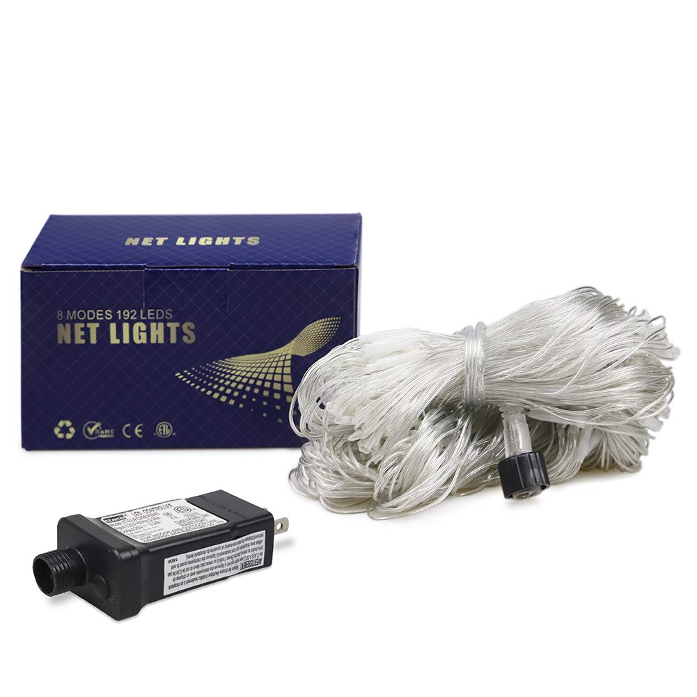 woohaha LED Fairy String Lights, 192 LEDs, 9.8ft x 6.6ft, 30V Safe Voltage, Blue & White, Model QX-U-O-N-