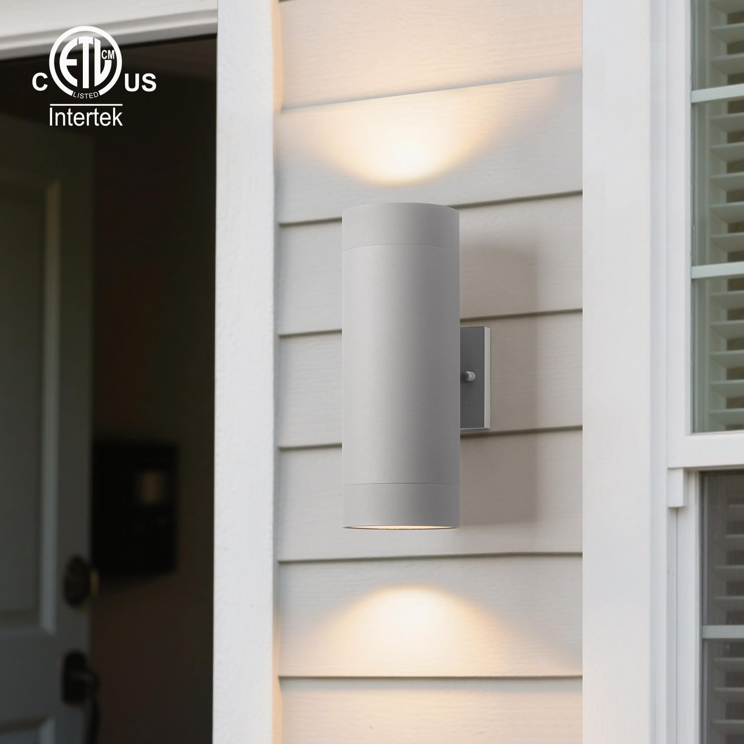 Mirrea 14 Modern Outdoor Porch Light Patio Light In 2 Lights With Aluminum Cylinder And Tempered Glass Cover Waterproof Wall Sconce 2 Pack (Matte Gray)