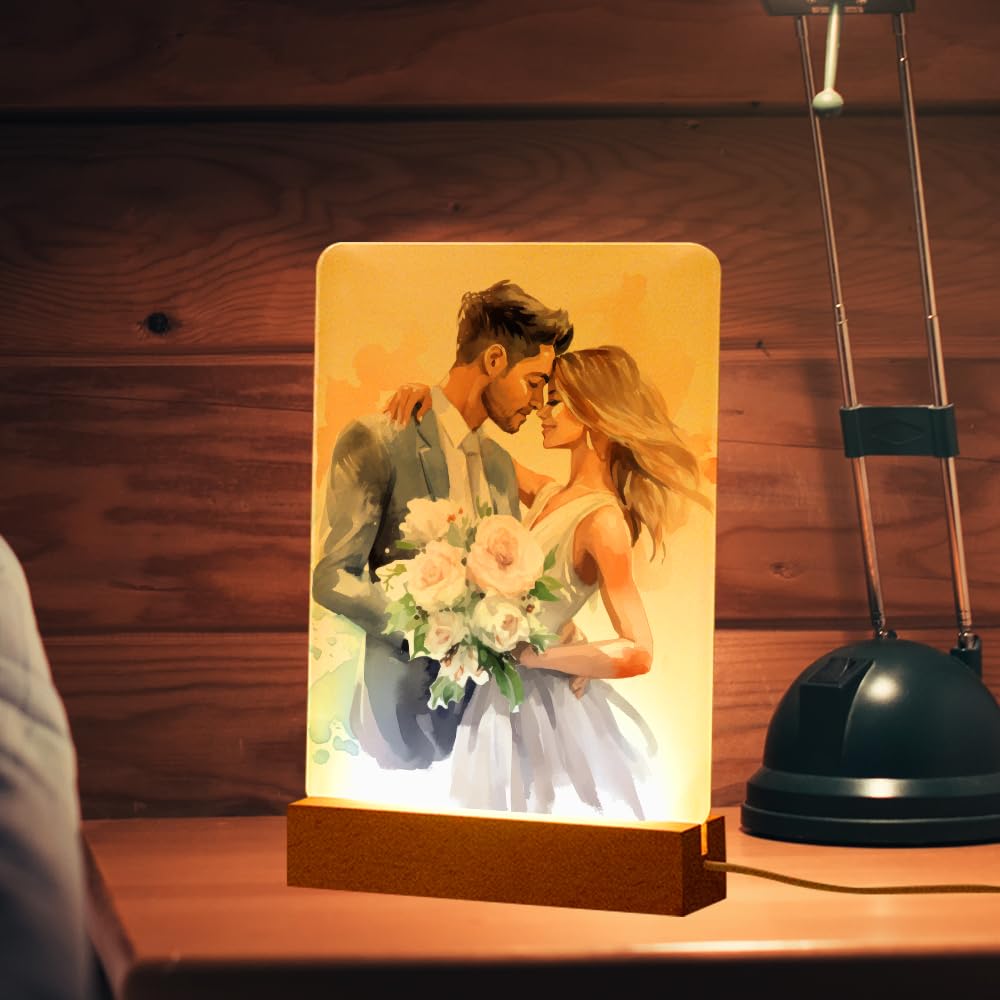 PYD Life 4 Pack Sublimation LED Acrylic Photo Frames Night Lights Blanks 6'' x 8'' with Warm Color Light,with Wood Stand for Hea