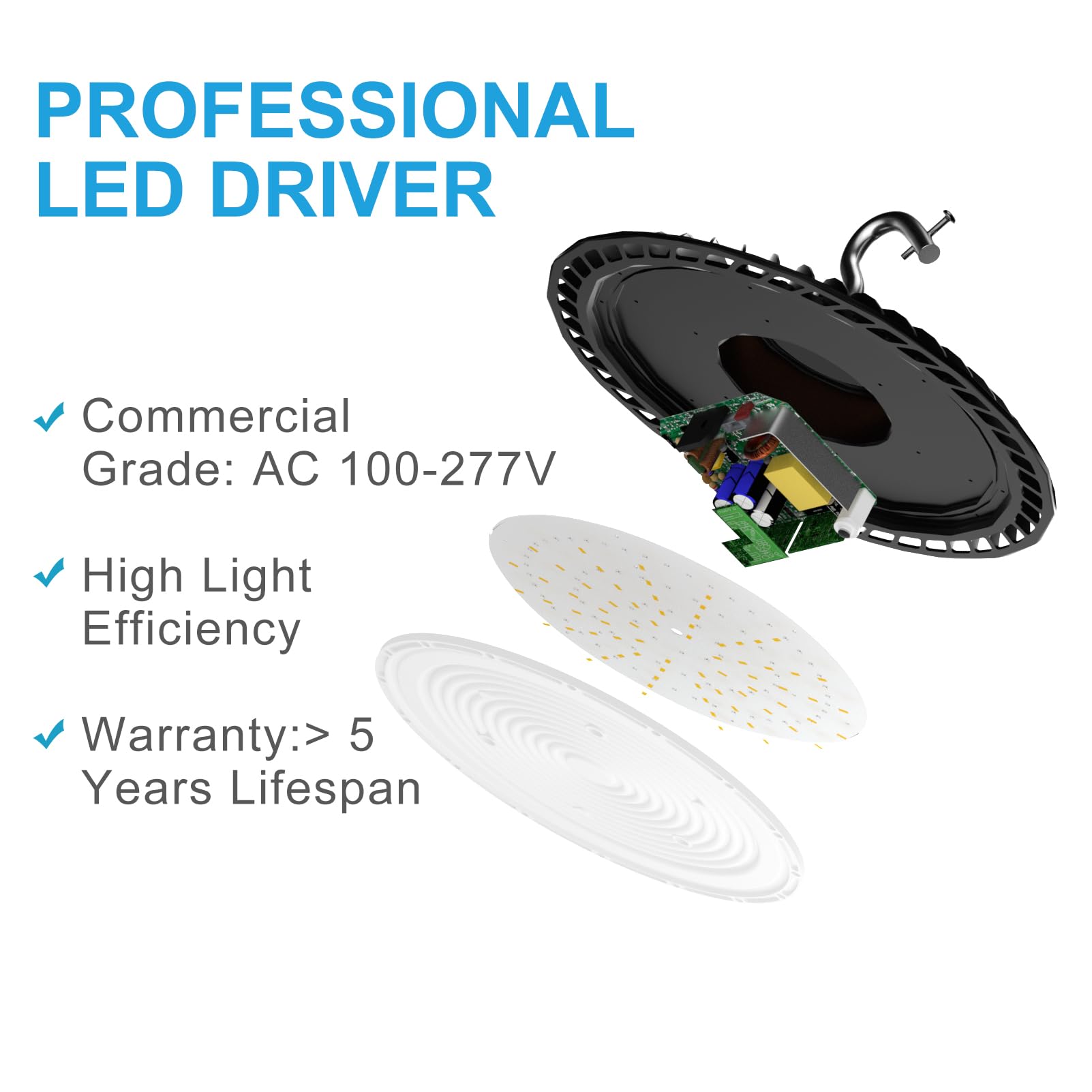 Lightdot 250W Led High Bay Light 37500Lm Commercial Bay Lighting, 5000K Ac100-277V Ufo Led High Bay Shop Light With Us Plug Suit