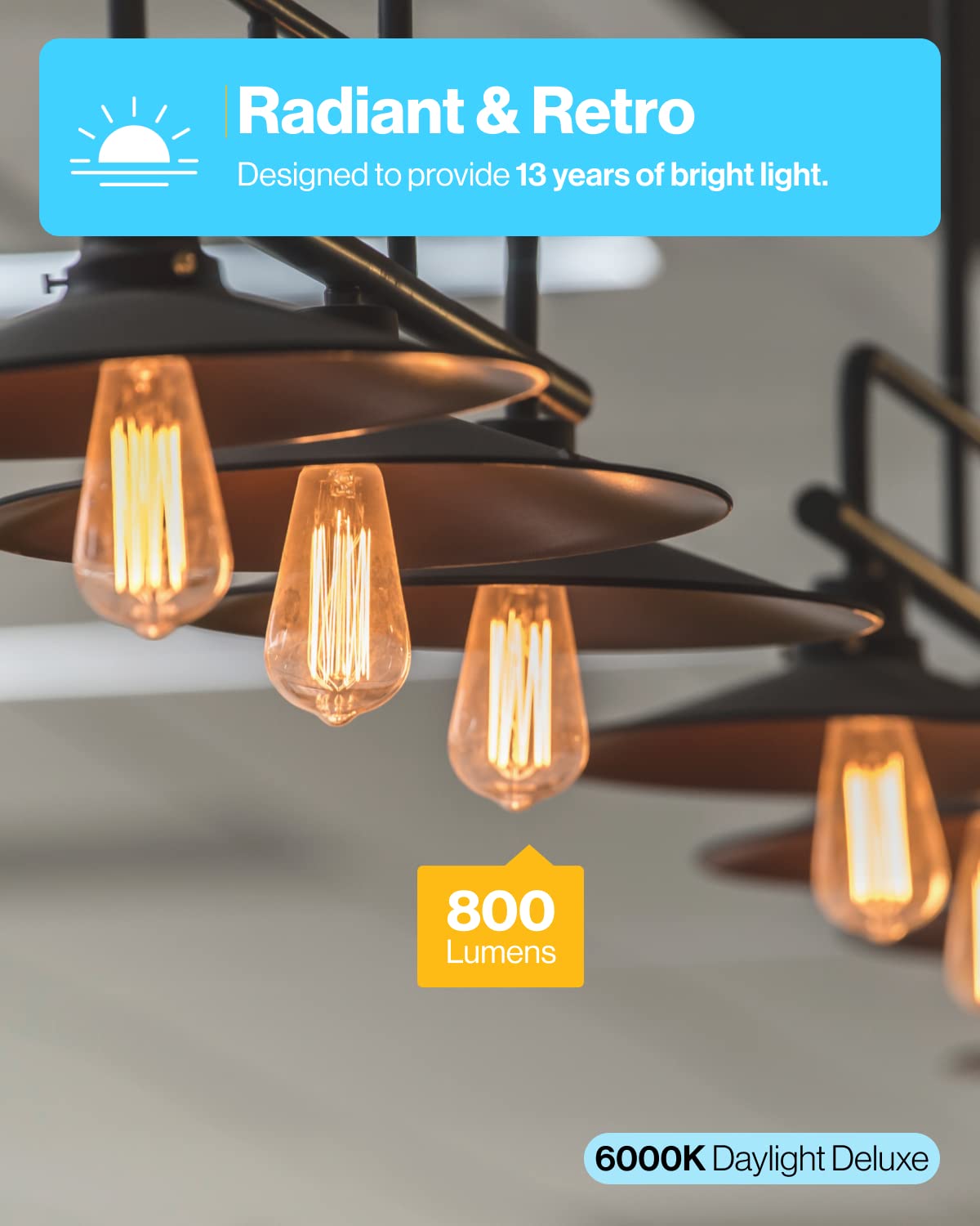 Sunco 16 Pack 60W Vintage Led Edison Bulbs Equivalent 8.5W Cri92 800 Lumens, Dimmable St64 Filament 6000K Daylight Deluxe E26 Me