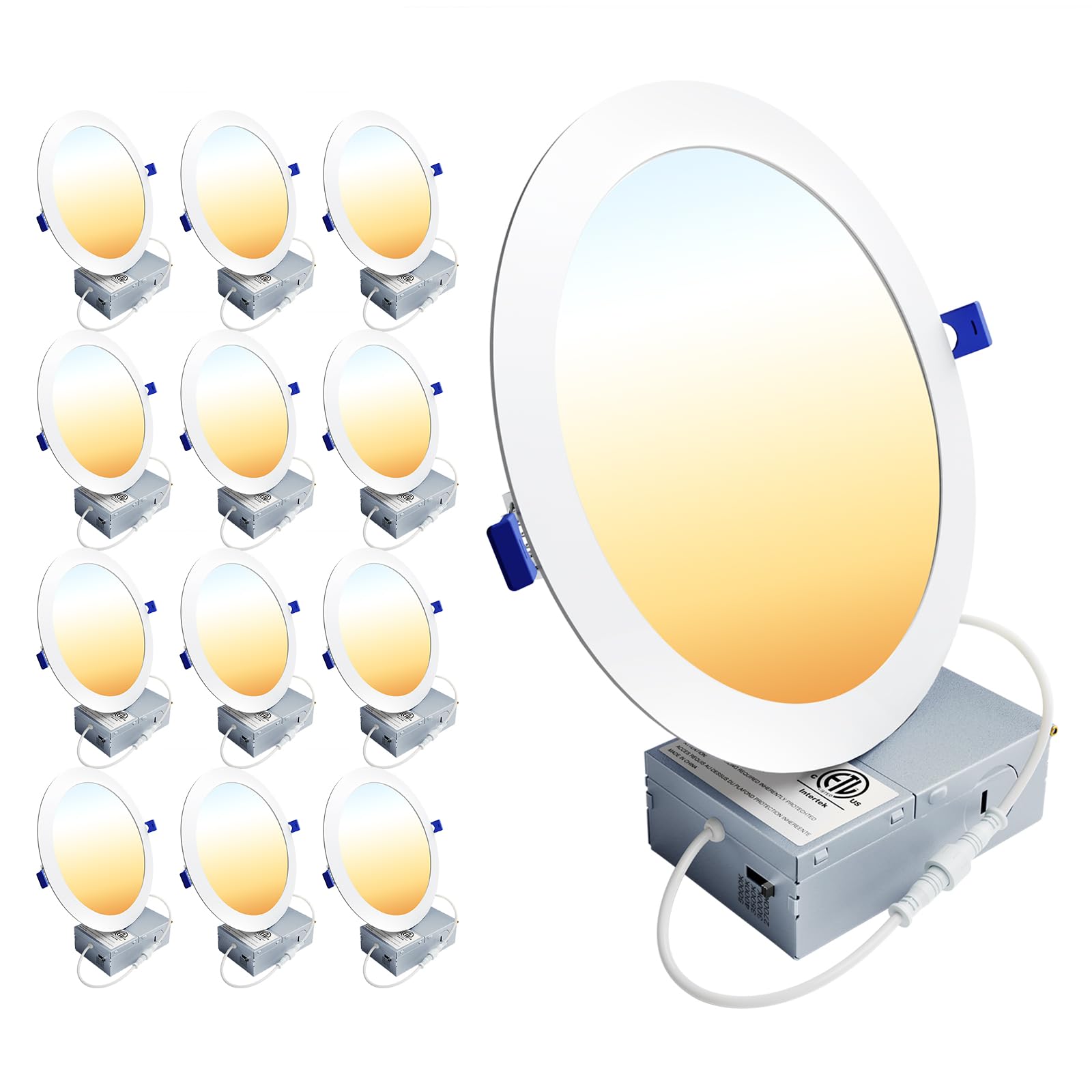 Ensenior 12 Pack 7 Inch LED Recessed Ceiling Light  Dimmable  2700K-5000K 5CCT  1300LM 15W 120V  High Brightness Canless Wafer Downligh