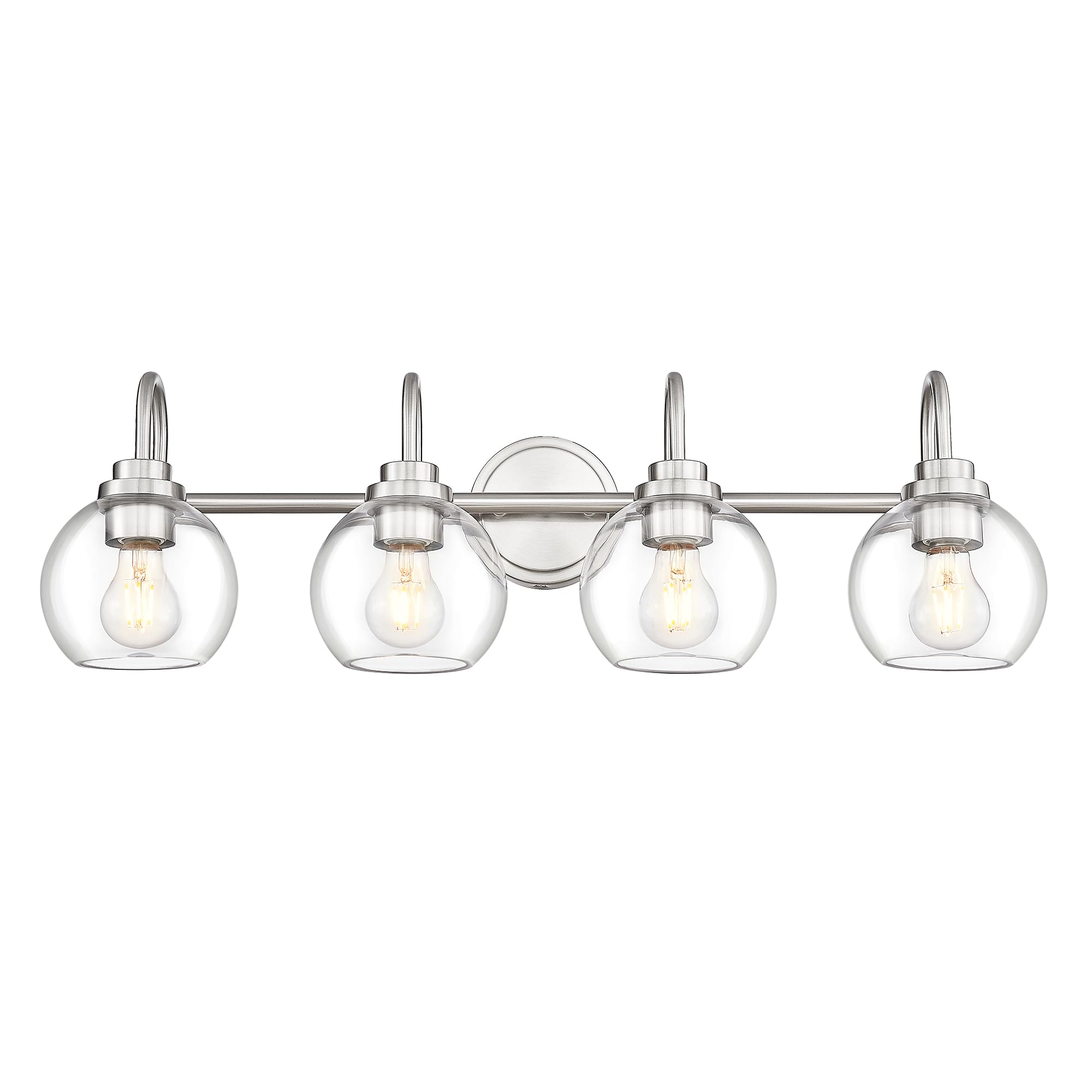 Audickic 4-Light Bathroom Light Fixtures, Brushed Nickel Vanity Lights with Clear Glass, 30 Inch, Model AD-22280-4W-SN