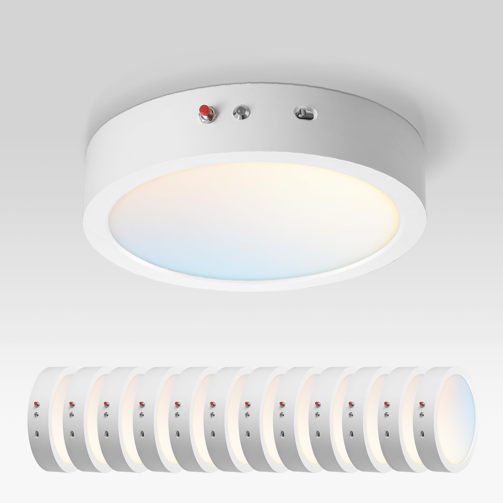 ASD LED Ceiling Light Fixture, Dimmable, 18W 1600LM, 9in Round, White, 12 Pack, ETL Listed, Battery Backup, Model A-MPR