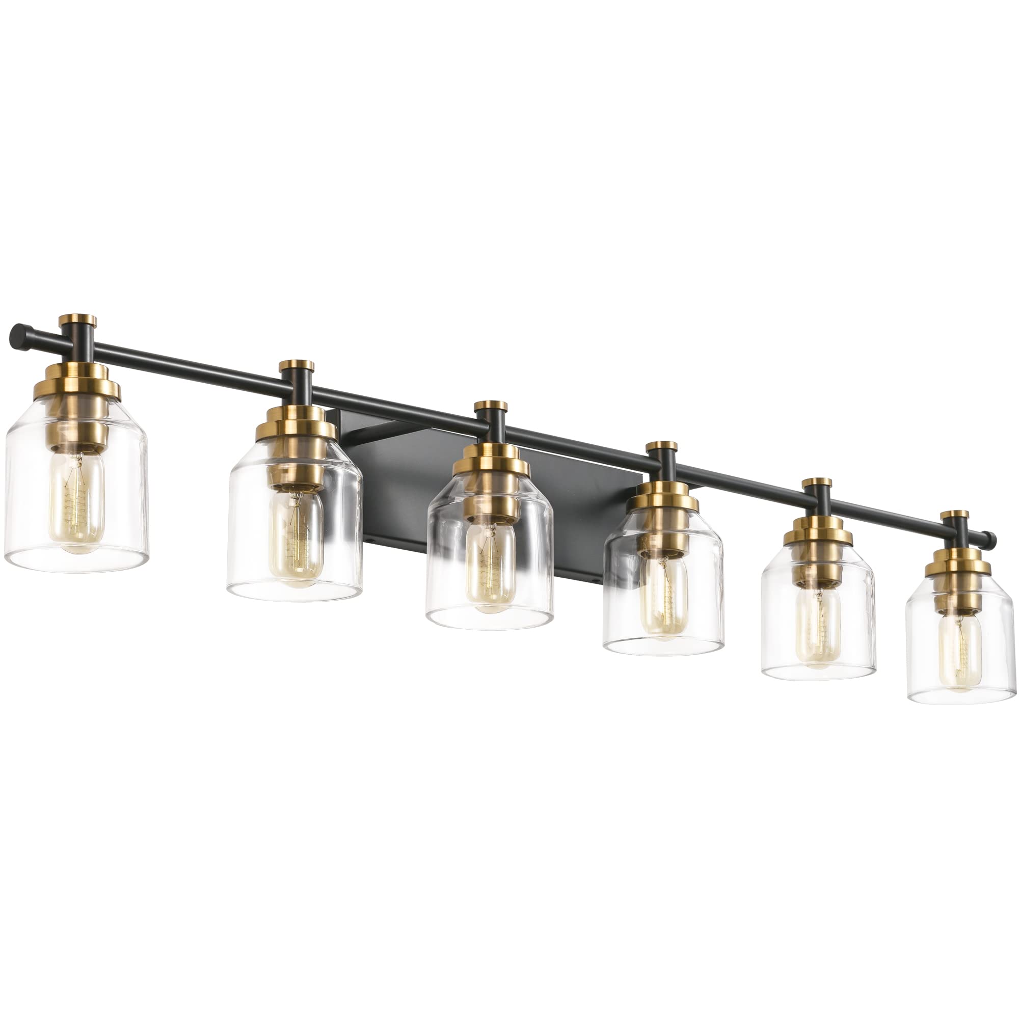 SOLFART 6-Lights Bathroom Vanity Light Fixture, Black Brass, Thick Clear Glass, Model 7900-6T