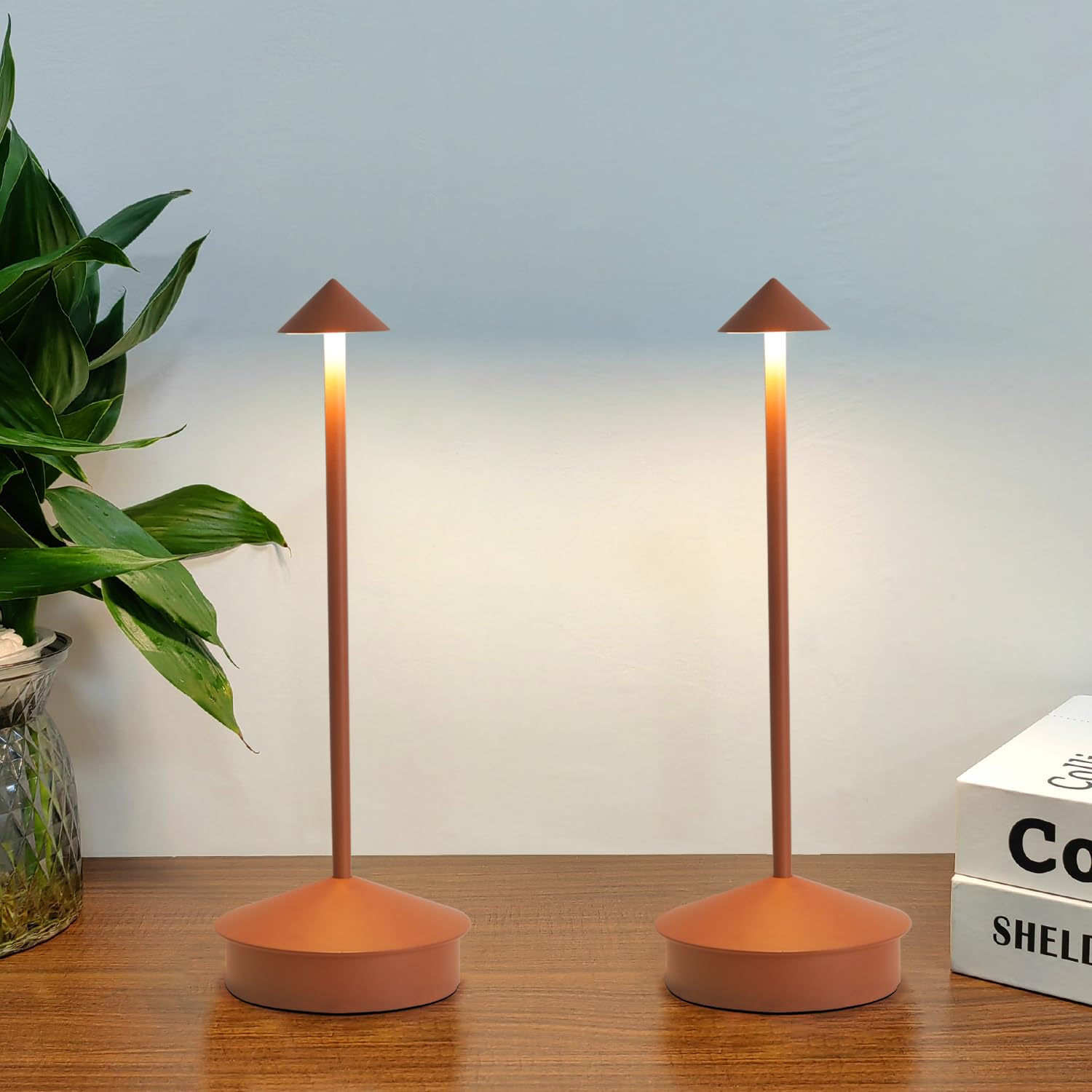 Simisand LED Cordless Table Lamps Set of 2, Portable Rechargeable, 6000mAh, Stepless Dimming, Brown, Model 1809
