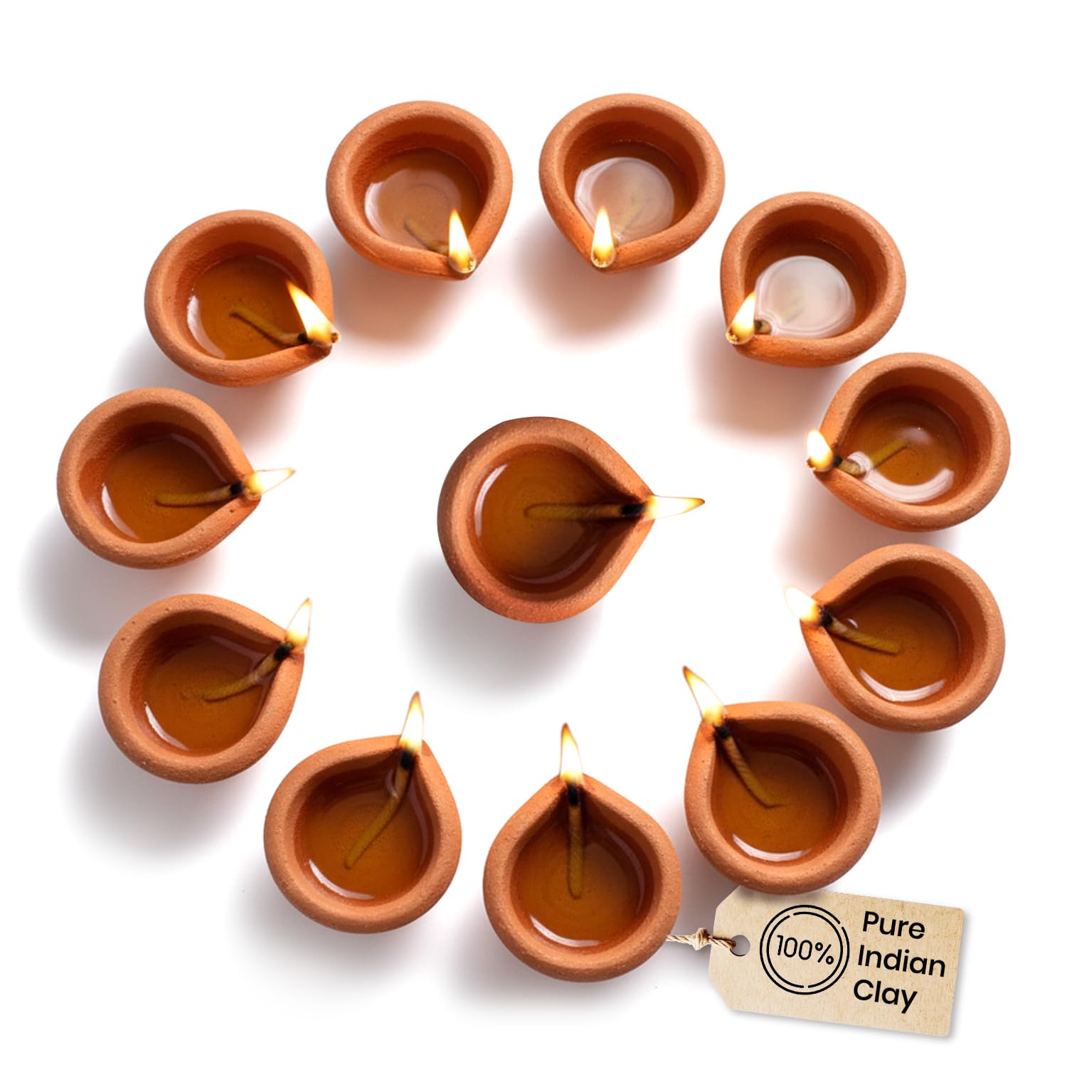 SATVIK Set of 12 Handmade Terracotta Clay Diyas - Traditional Earthen Oil Lamps for Festive Home Decor - Natural & Eco-Friendly