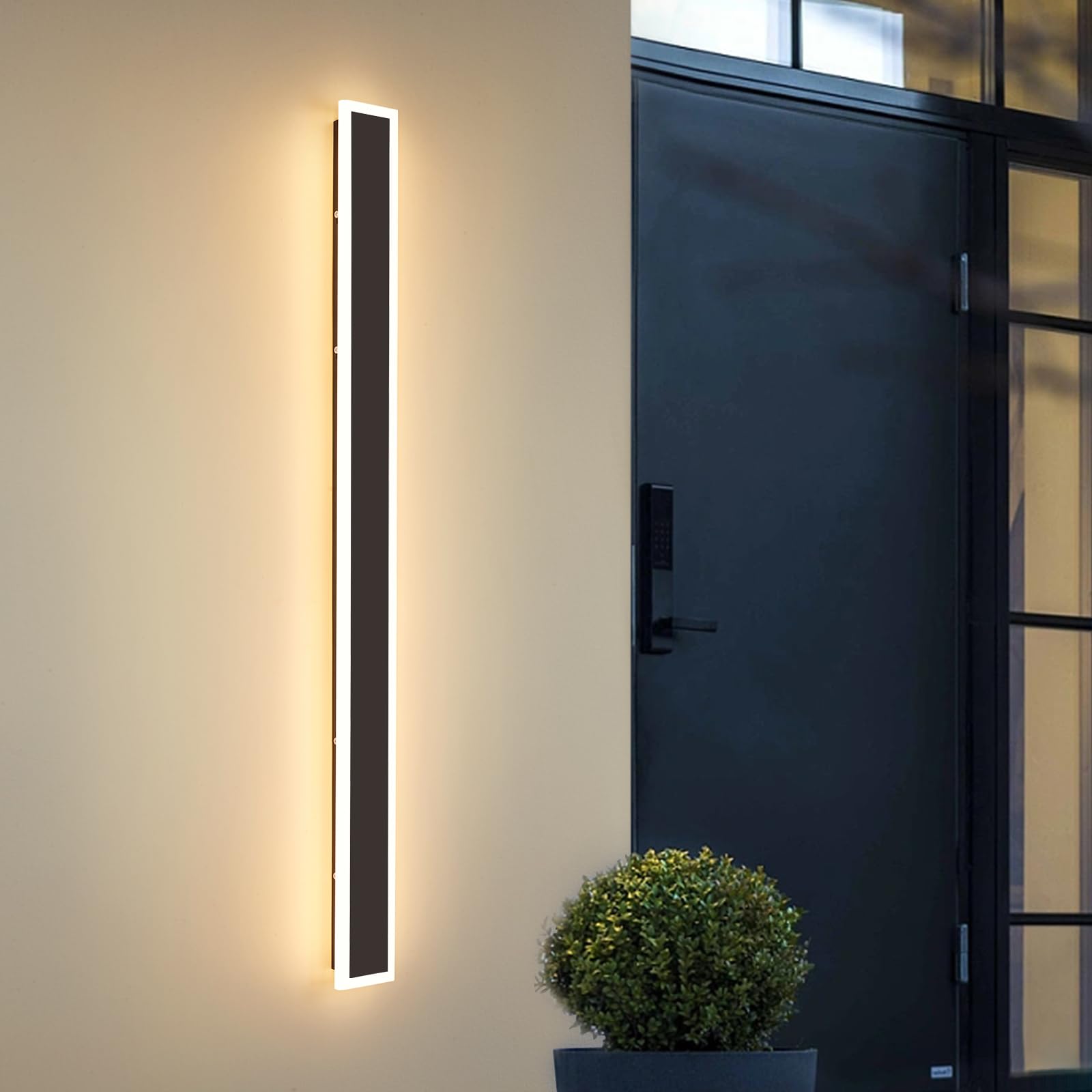 Bieocur Outdoor Wall Sconce Led Modern Outdoor Light 30W Black Exterior Light Fixture 59 In Frosted White Acrylic Wall Lighting Watetproof Suitable For Porch Patio Garage