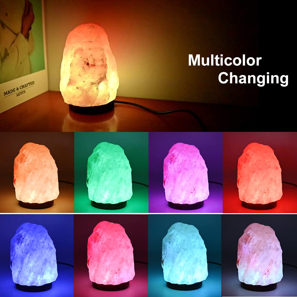 Fanhao Usb Himalayan Salt Lamp, 8 Color Changing, Hand Carved Natural Rock, Led Base - Multicolor