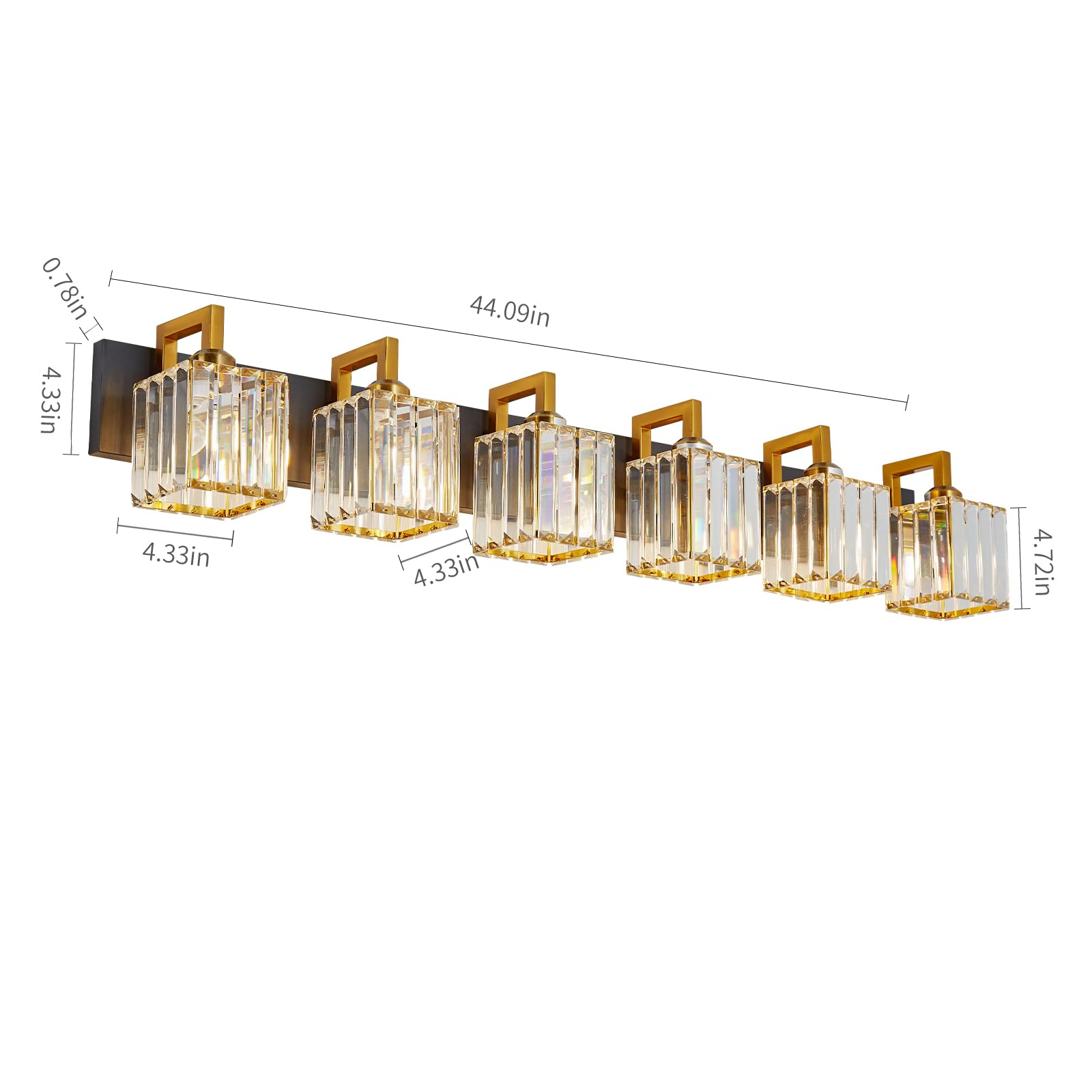 FDPBY Modern Bathroom Vanity Light 6-Light Black Gold Crystal Wall Lamp JW-003 Metal