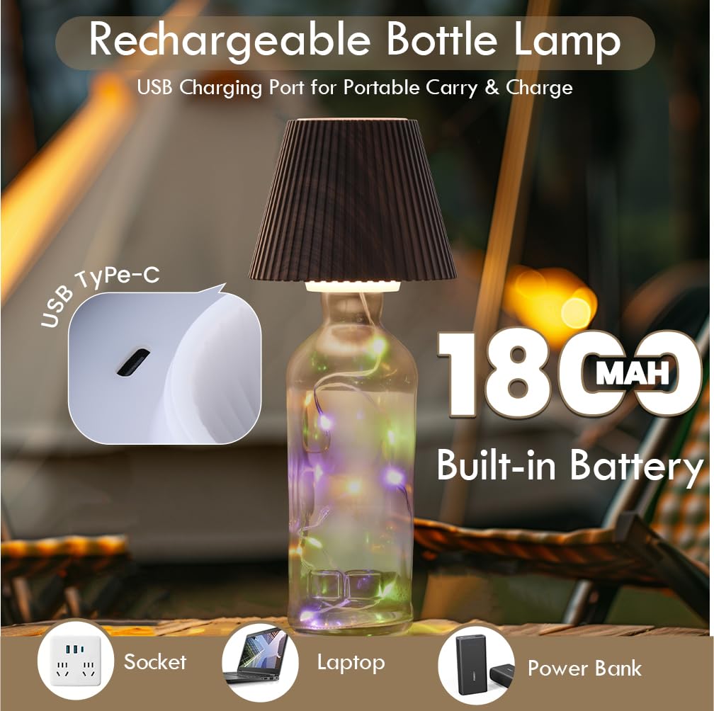Wilit Wireless Bottle Lamp For Liquor Bottles, 3-Level Brightness Rechargeable Lamp Shades, Wine Lamp For Home Decor, Unique Tab