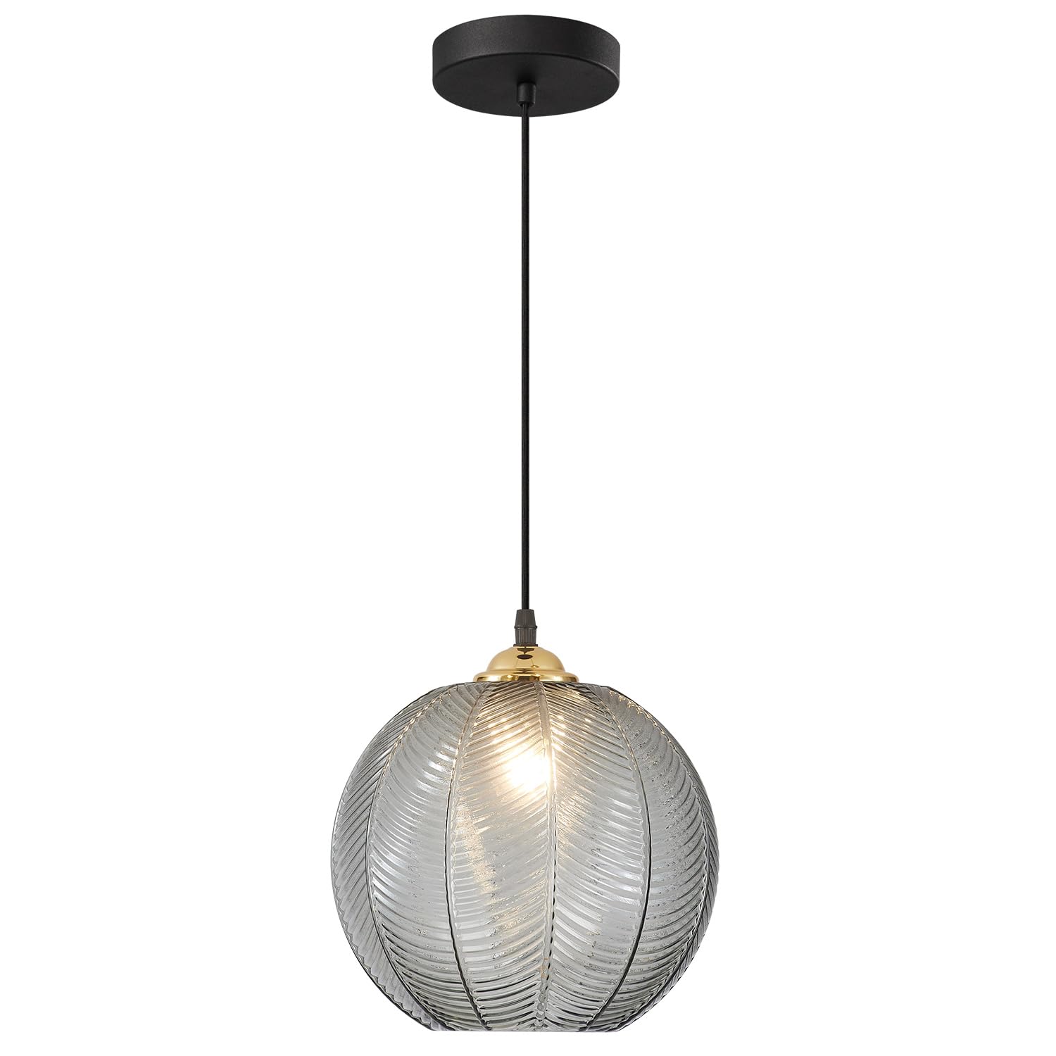 KCO Lighting Modern Pendant Light - Smoke Gray Glass, Adjustable, Large Globe - Model L1146-SG