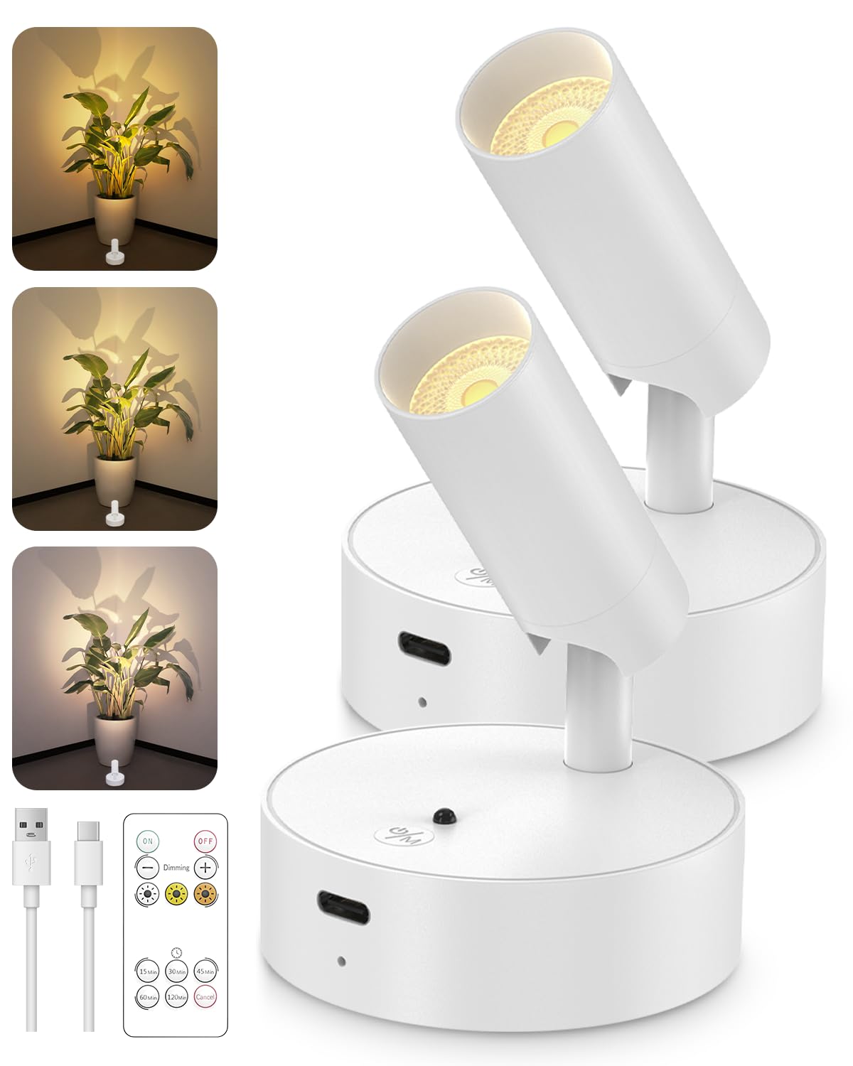 GOODEA Spotlights Indoor with Remote, 3000mAh Rechargeable Battery Plant Spotlight Indoor, Wireless Uplights with 3 Colors & Dim