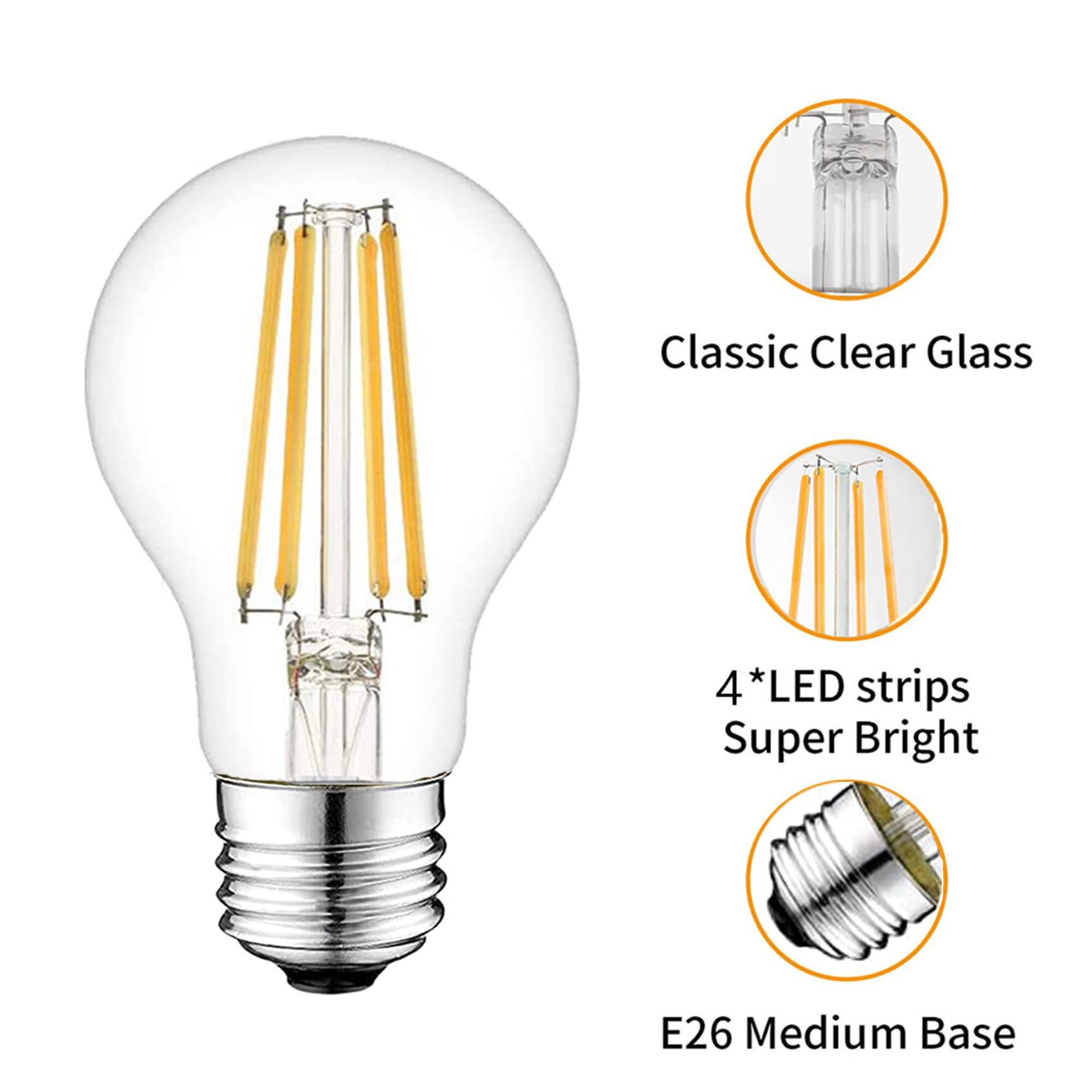 12 Volt Edison Bulb E26 12V Led Bulb Warm White 2700K 60W Equivalent, 12V 24V 36V Low Voltage Vintage Bulbs A19 12Volt Led Filam