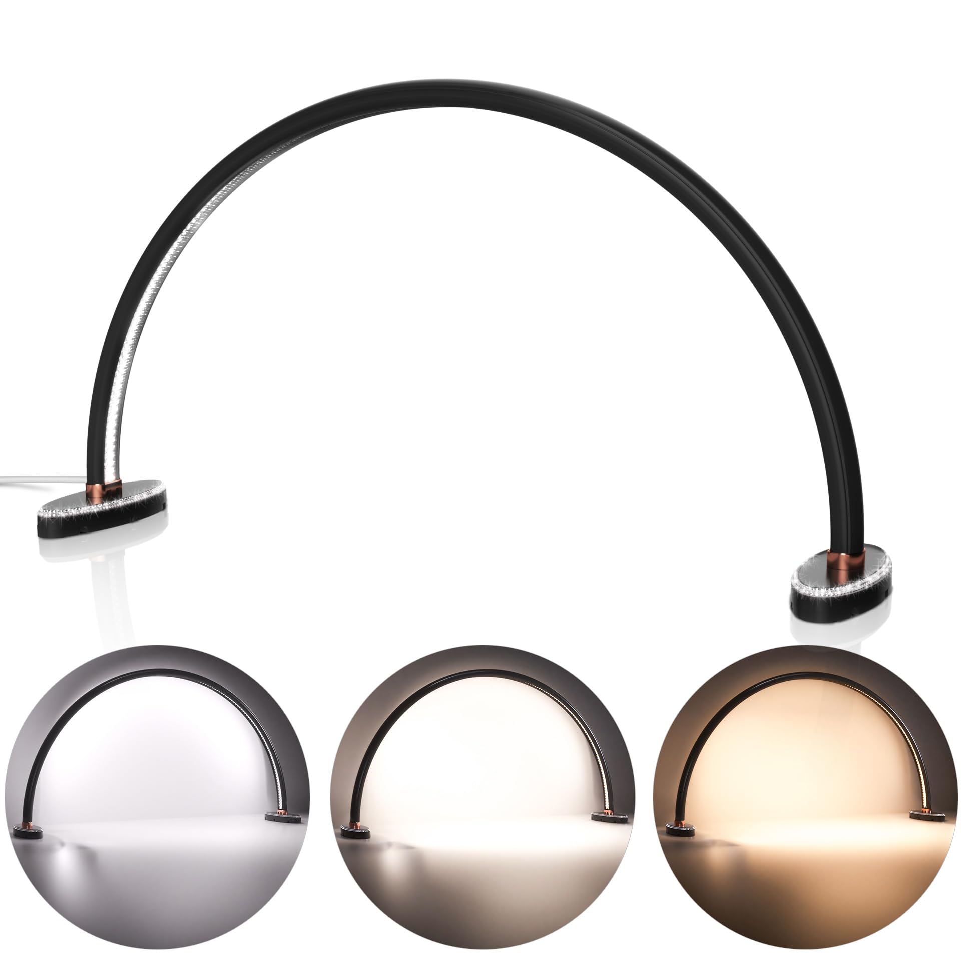 Half Moon Light for Nail Desk, Black Nail Tech Desk Lamp with Stepless Dimming, 3 Color Temperature, for Manicure, Tattoos, Eyeb