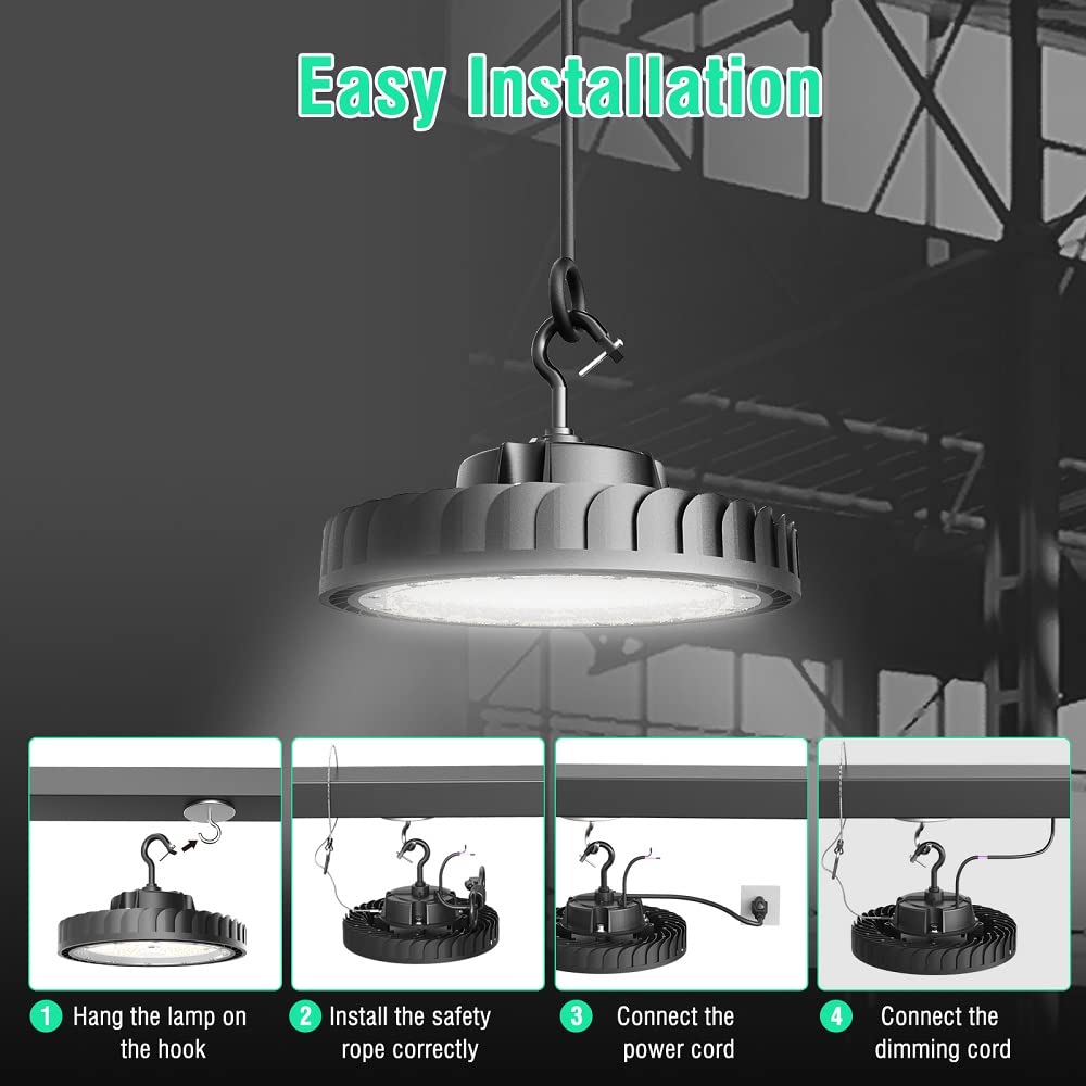 BEULT 200W High Bay LED Light, 30000LM, 0-10V Dimmable, Aluminum, Black, Model BEULT-200WZ-1P, 1