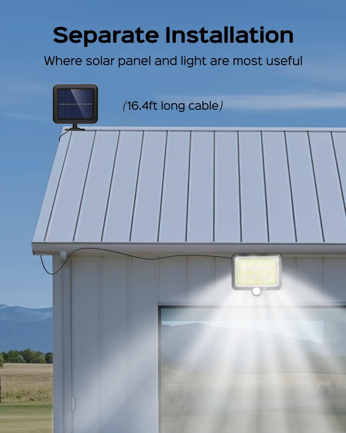 Nrowoll 2 Pack 3000LM Solar Motion Sensor Lights Outdoor with Remote Control & 16.4ft Cable, 195LED Security Flood Lights, IP65