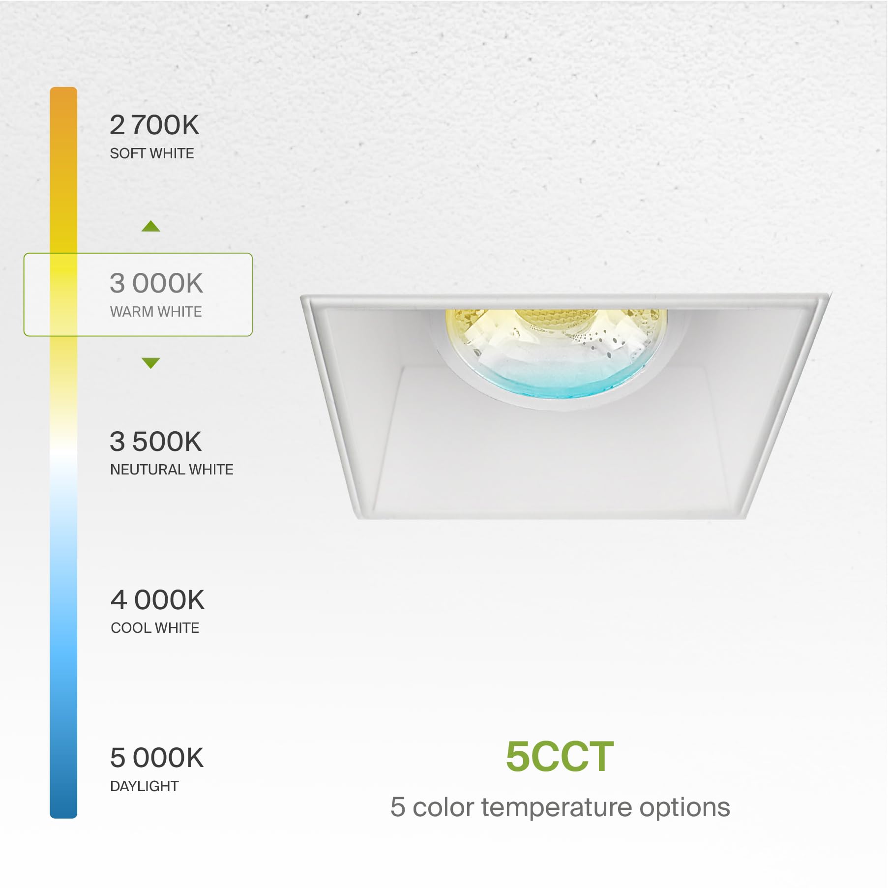 ASD Trimless Gimbal LED Recessed Lighting 8W 120V 2in Square Downlight 5 CCT 2700K-5000K White Model A-CD-TGS