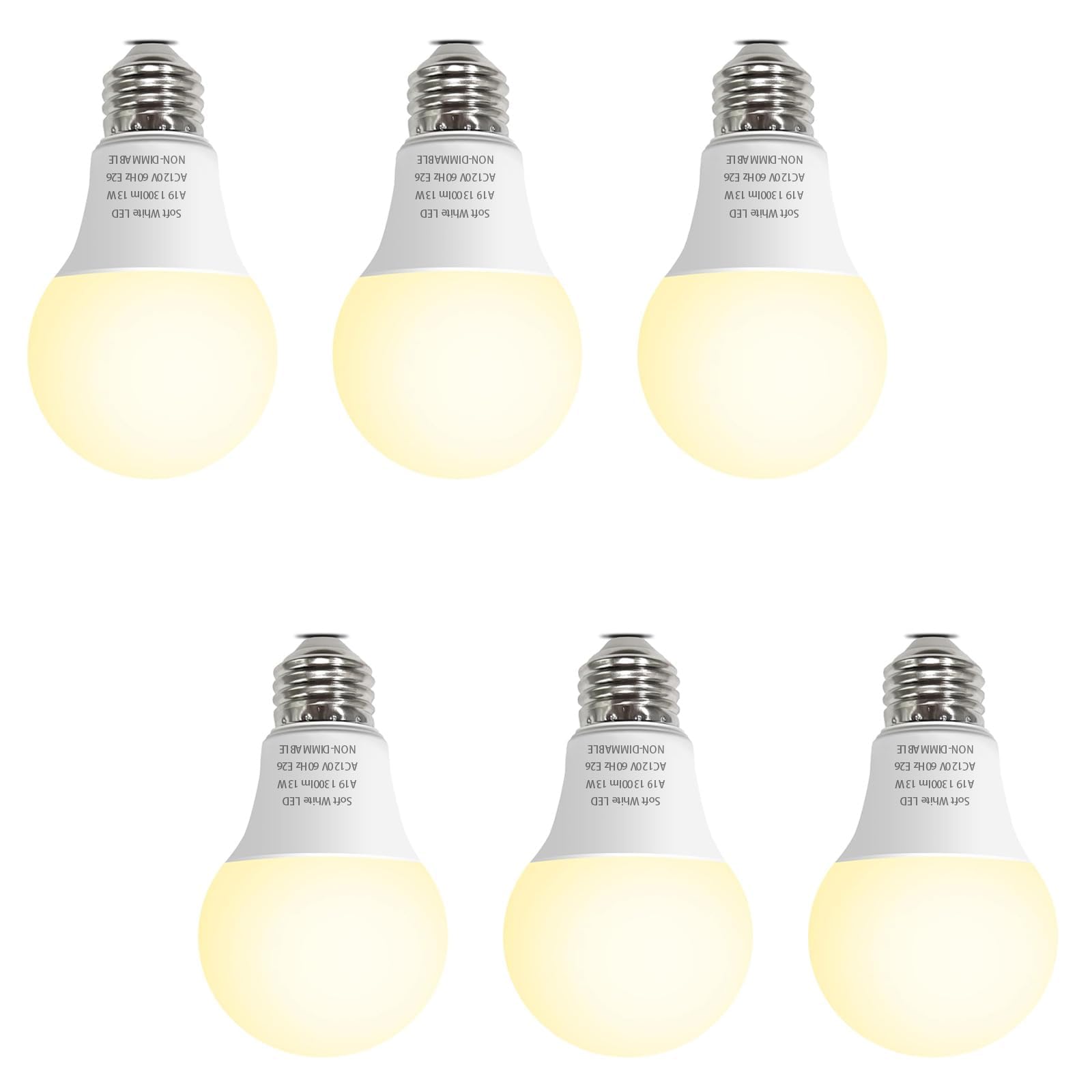 A19 LED Light Bulbs 100W Equivalent, Soft Warm White 13W 3000K 1300 Lumens 100-130V E26 Base bulb Not-Dimmable, A19 Led Energy E