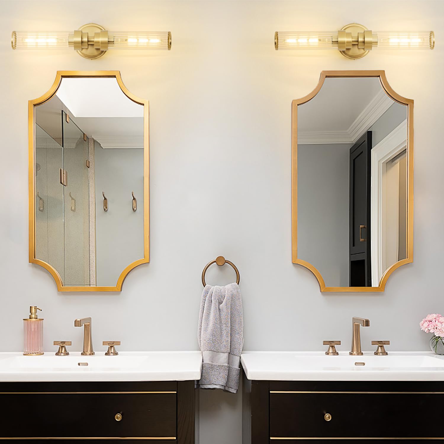 Vaziden Gold Threaded Glass Bathroom Light Fixtures, Modern Wall Sconce, Up & Down Lighting for Vanity, Living Room - Bulb Not Included